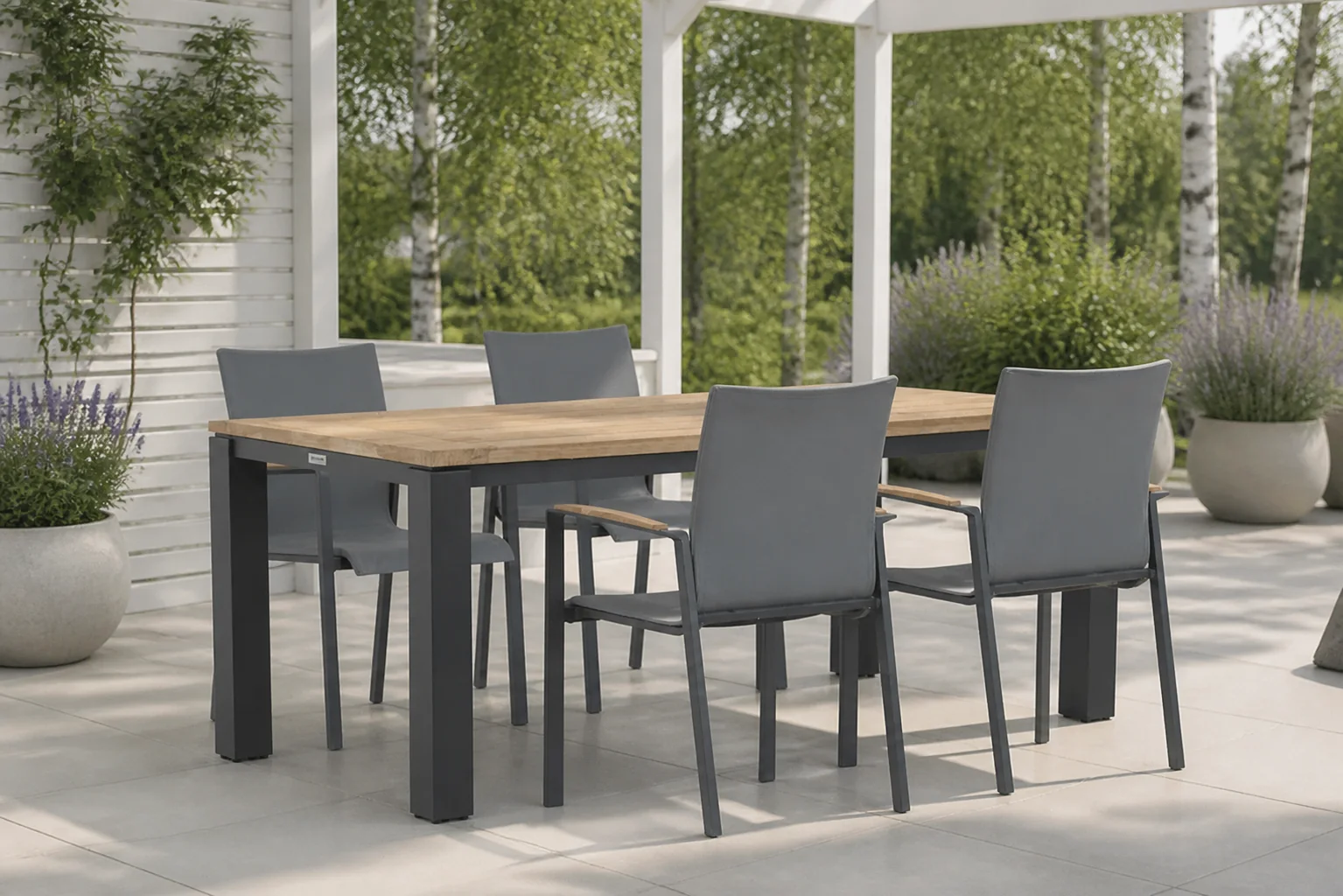 Sfeerfoto van Lifestyle Garden Furniture Brandon/Veneto 180 cm dining tuinset 5-delig – Grijs-antraciet