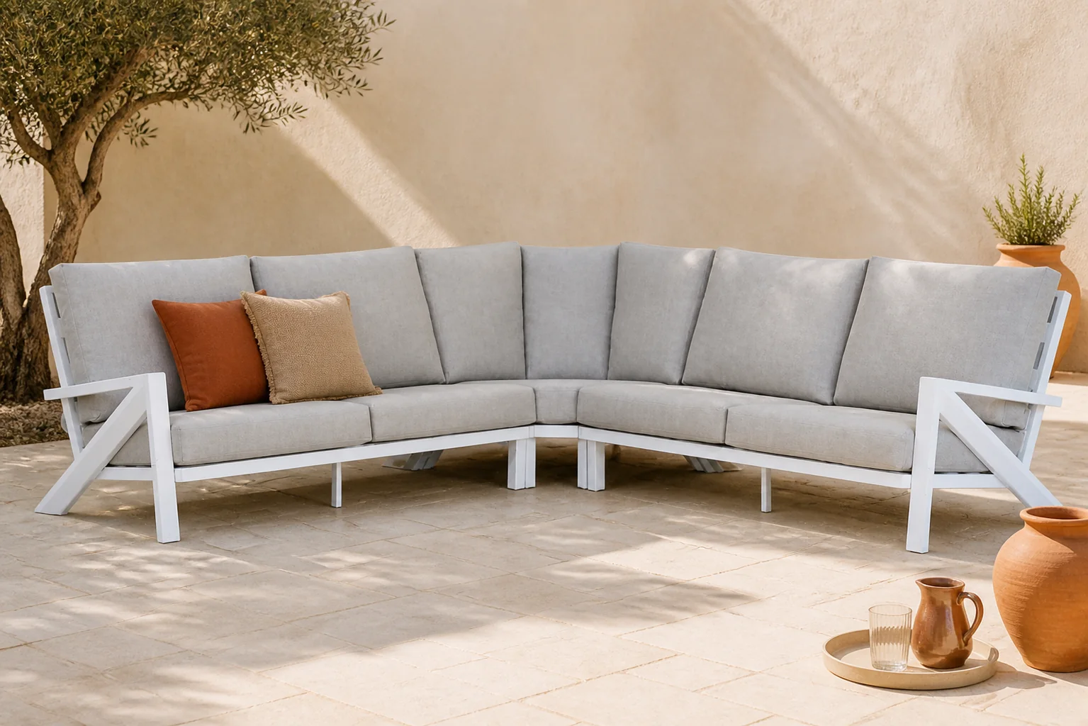 Sfeerfoto van Santika Furniture Cinta hoek loungeset 3-delig Quick Dry Foam – Wit