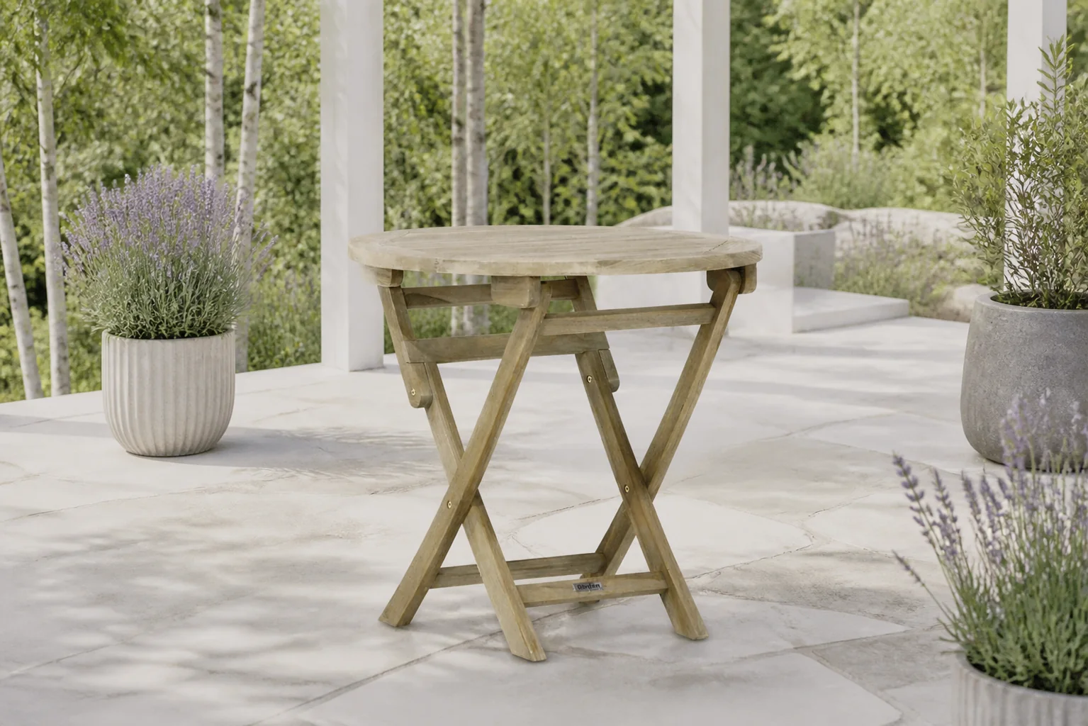 Sfeerfoto van Garden Collections Derby inklapbare tuintafel 80 cm – Old teak greywash