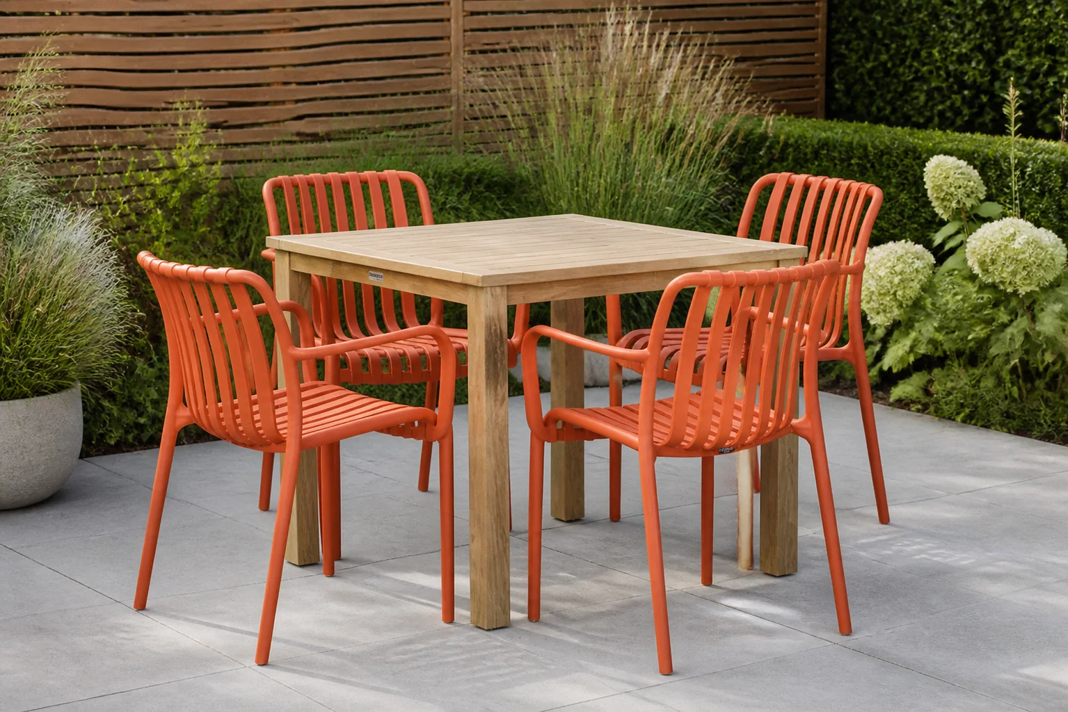 Sfeerfoto van Domani Furniture Alba/Weston 90×90 cm dining tuinset 5-delig – Oranje