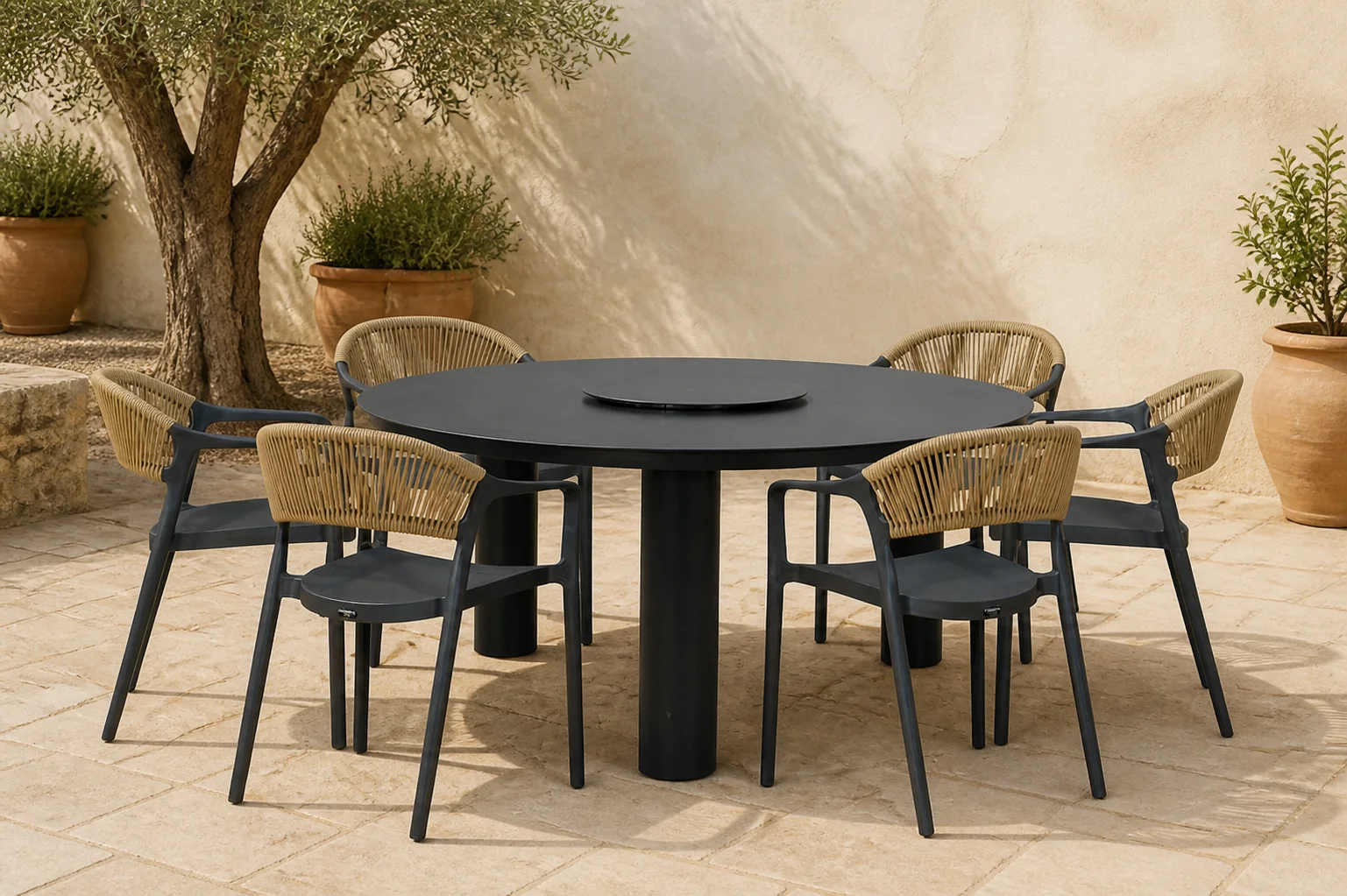 Sfeerfoto van Domani Furniture Toscano/Arancia 150 cm dining tuinset 7-delig – Grijs-antraciet