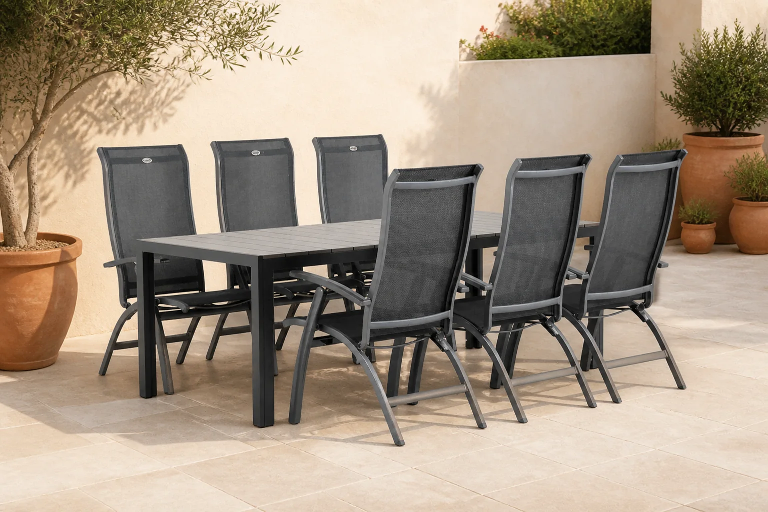 Sfeerfoto van Hartman Summerland/Young 217 cm dining tuinset 7-delig – Grijs-antraciet