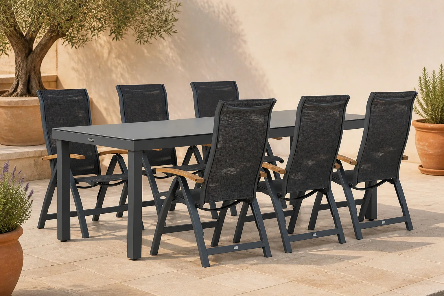 Sfeerfoto van Presto Tarenta/Porto 220 cm dining tuinset 7-delig – Grijs-antraciet