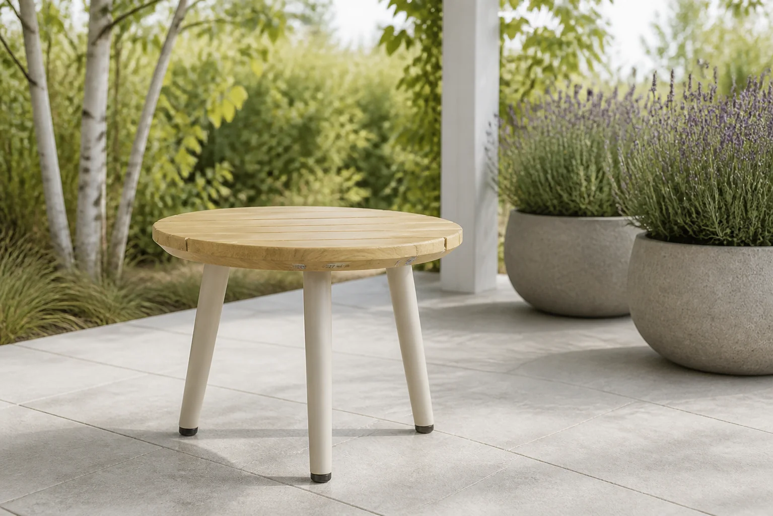 Sfeerfoto van Lifestyle Garden Furniture Montana loungetafel ø 50 cm – Taupe-naturel-bruin