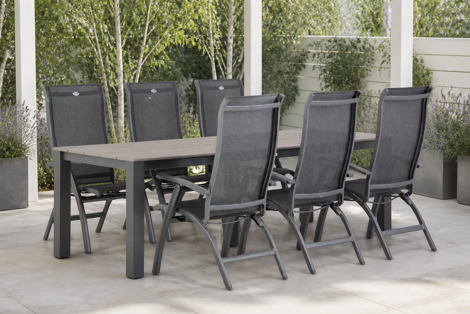 Sfeerfoto van Hartman Summerland/Valley 240 cm dining tuinset 7-delig – Grijs-antraciet