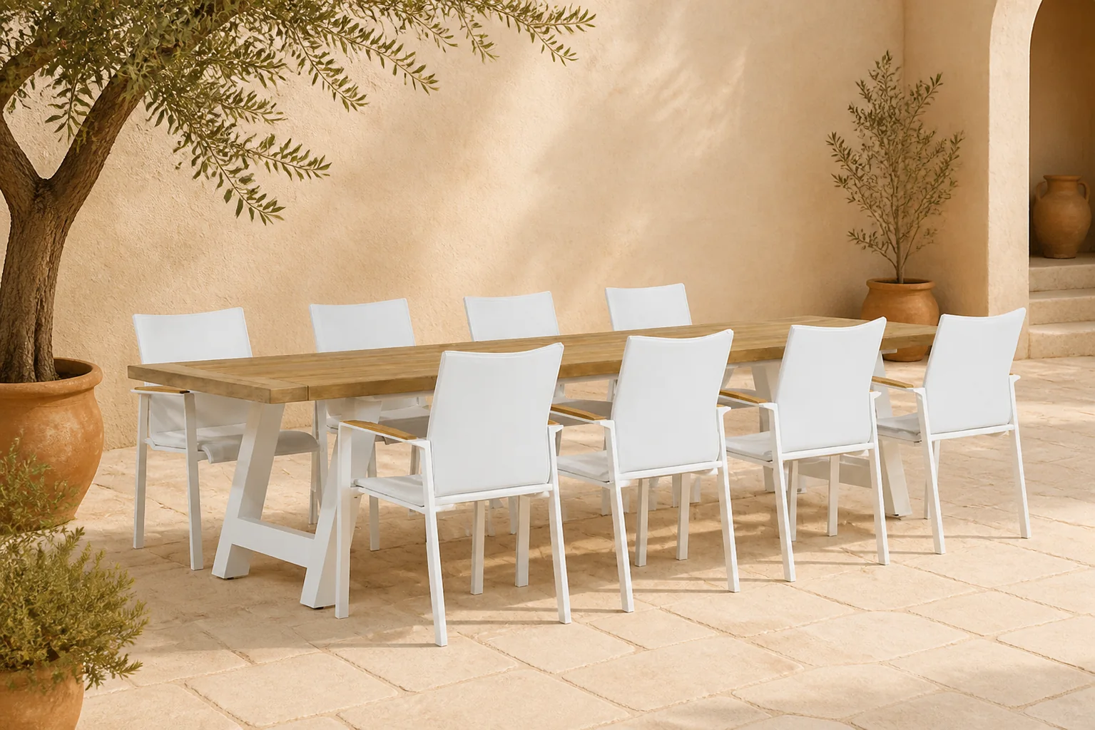 Sfeerfoto van Lifestyle Garden Furniture Brandon/Florence 330 cm dining tuinset 9-delig – Wit