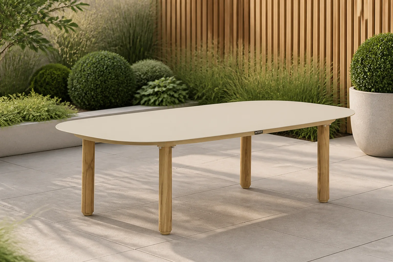 Sfeerfoto van Lifestyle Garden Furniture Bloom lounge tuintafel 120 x 65 cm – Taupe-naturel-bruin