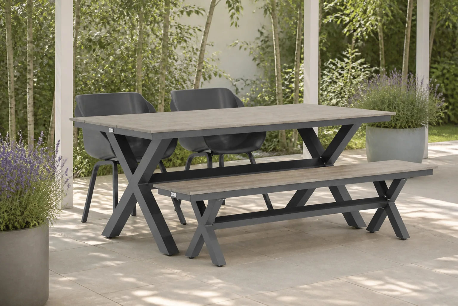 Sfeerfoto van Hartman Sophie element/Forest 180 cm dining tuinset 4-delig – Grijs-antraciet
