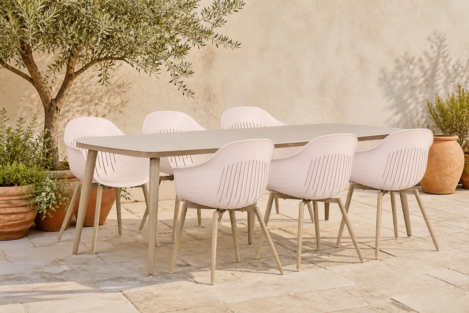 Sfeerfoto van Lifestyle Garden Furniture Lissabon/Vienna 240 cm dining tuinset 7-delig – Taupe-naturel-bruin