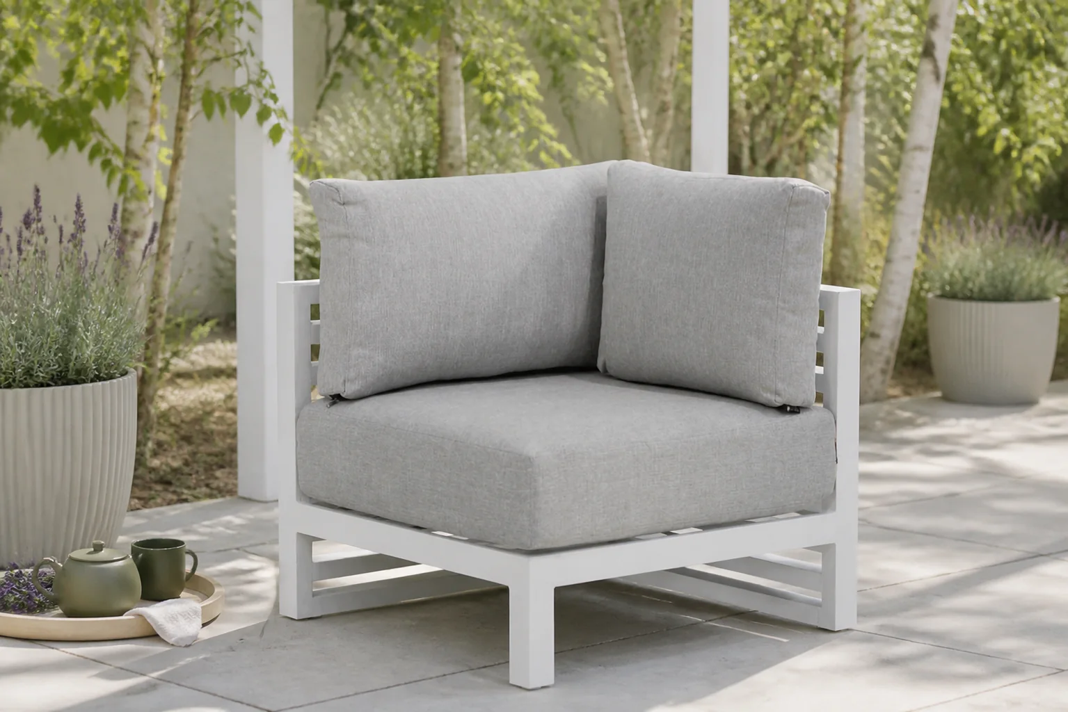 Sfeerfoto van Santika Furniture Jaya hoek module Quick Dry Foam – Wit