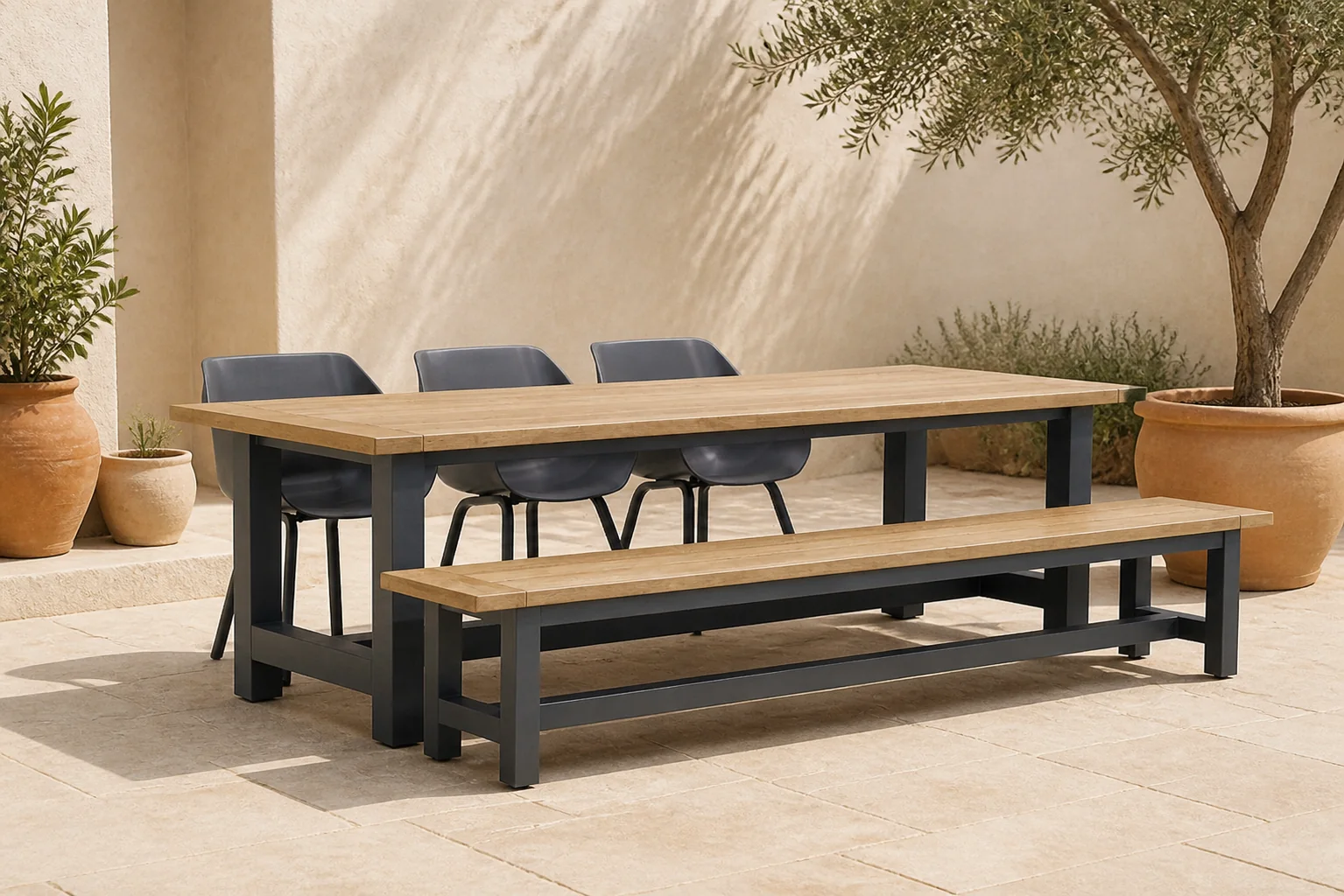 Sfeerfoto van Hartman Sophie xerix element/San Francisco 260 cm dining tuinset 5-delig – Grijs-antraciet