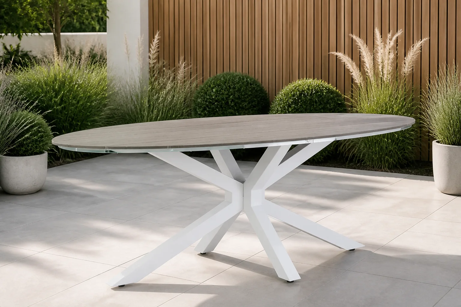 Sfeerfoto van Lifestyle Garden Furniture Panama dining tuintafel ellipse 220 x 115 cm – Transparant