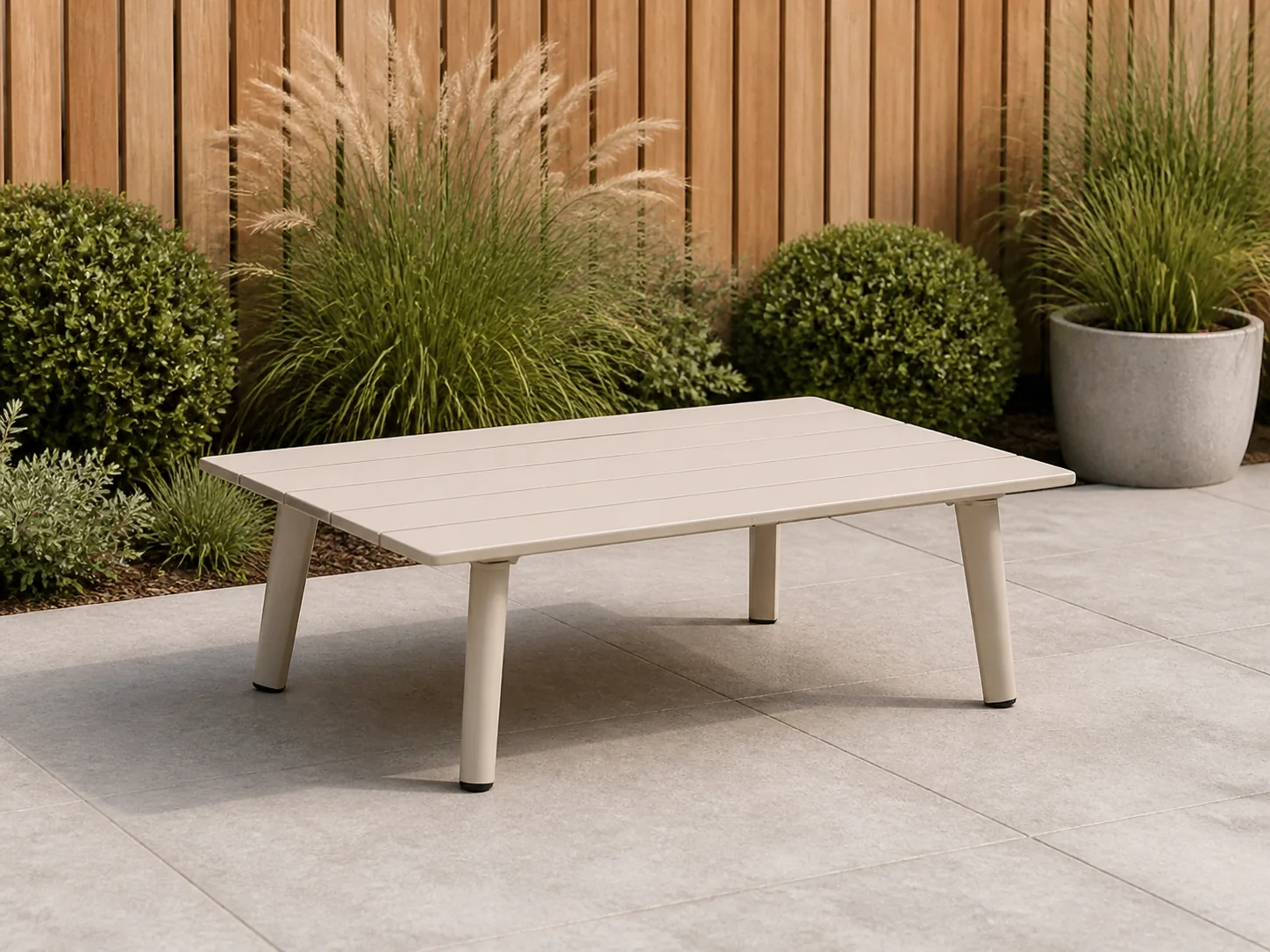 Sfeerfoto van Manifesto Furniture + 10% kassakorting | Manifesto Ortezzano lounge tuintafel 120x70x38cm – Taupe