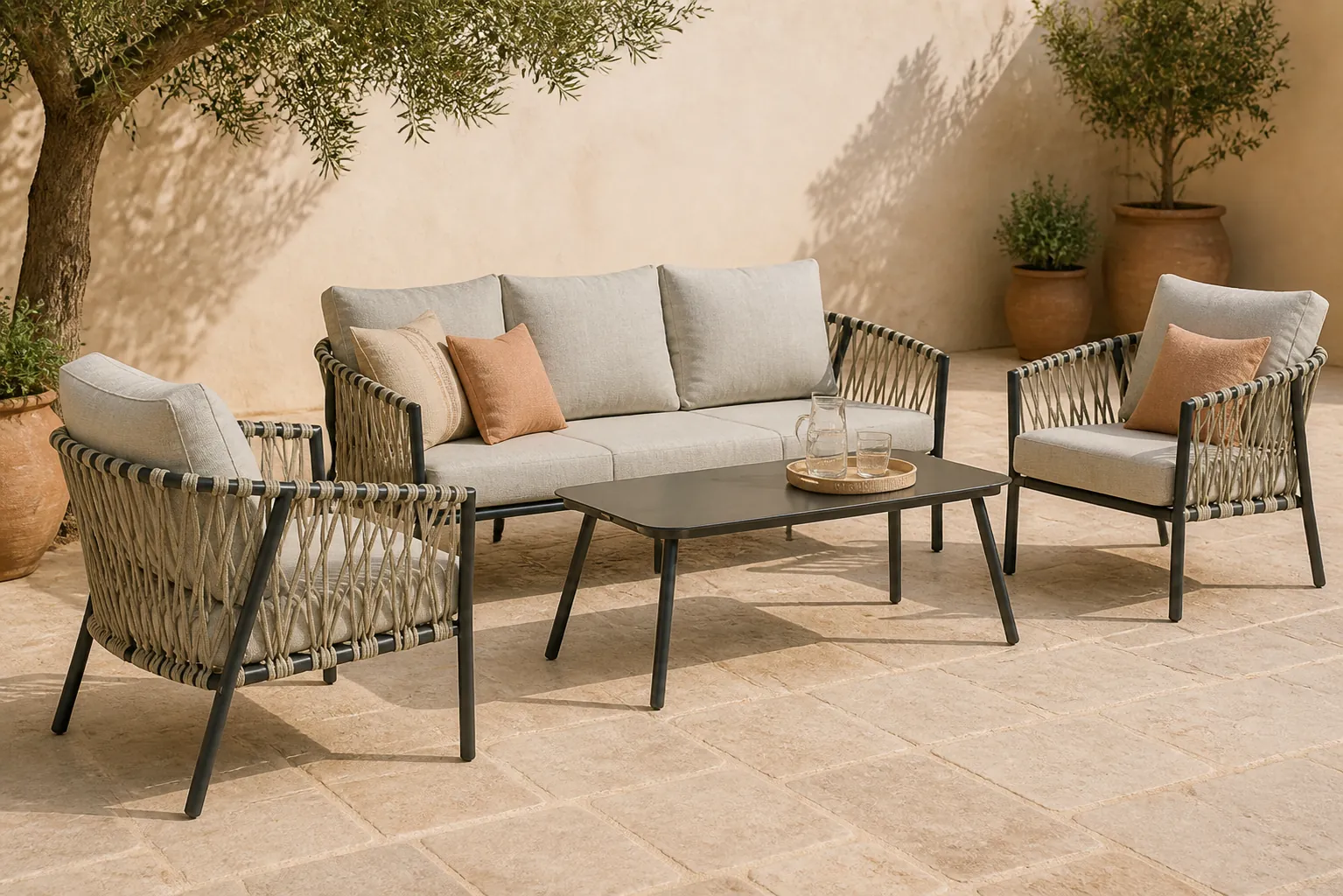 Sfeerfoto van Lifestyle Garden Furniture Feraro stoel-bank loungeset 4-delig – Grijs-antraciet