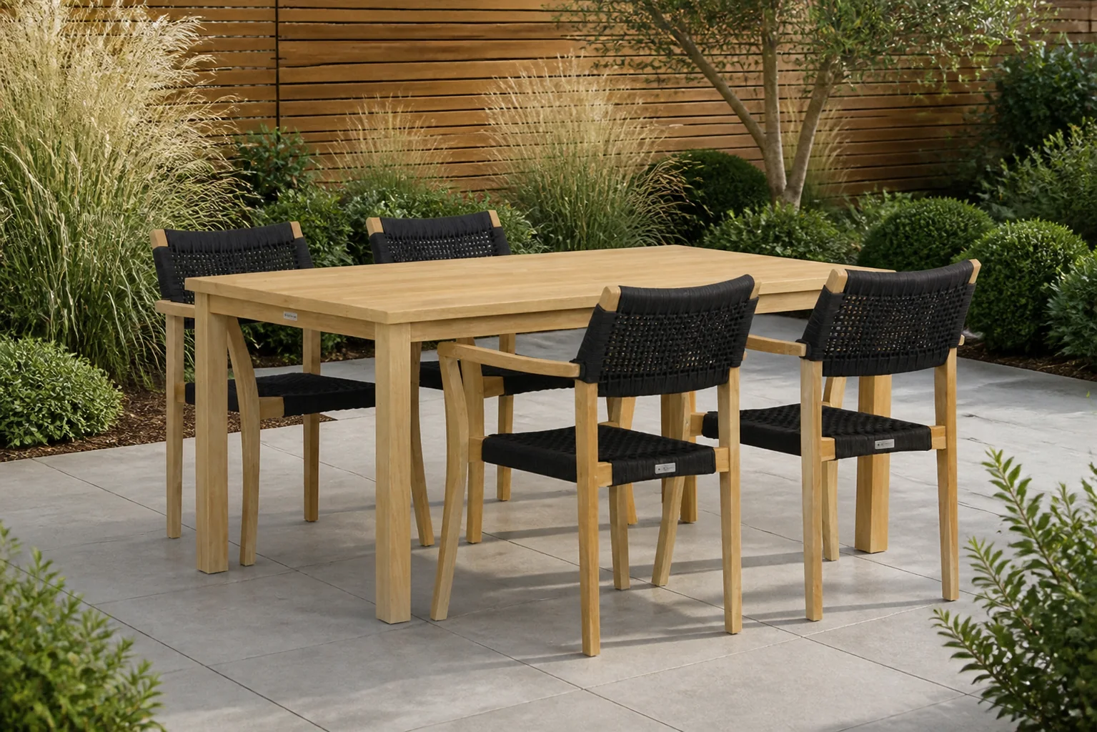 Sfeerfoto van Lifestyle Garden Furniture Dallas/Weston 160 cm dining tuinset 5-delig – Zwart