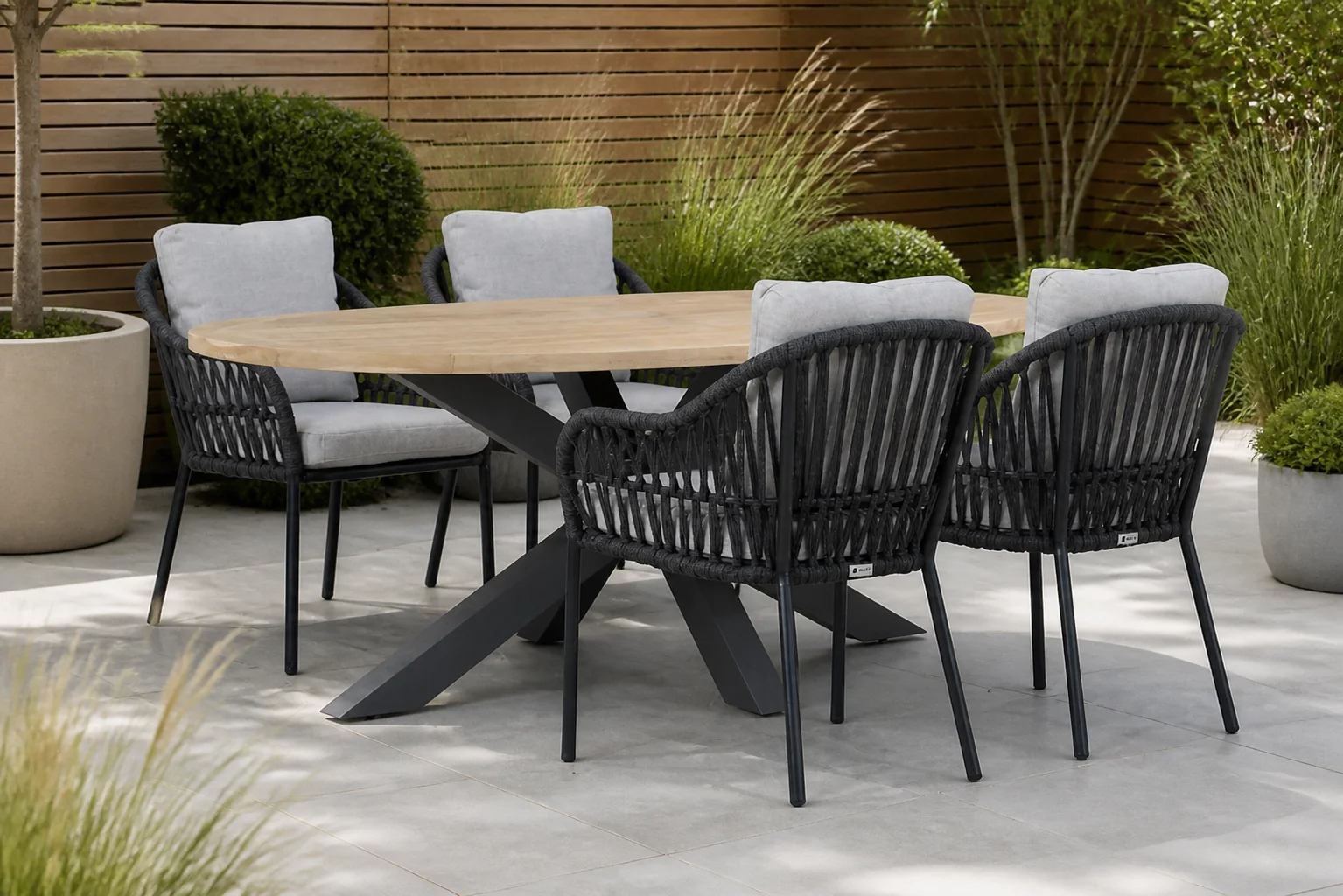 Sfeerfoto van Coco Puerto/Brookline 200 cm dining tuinset 5-delig – Grijs-antraciet