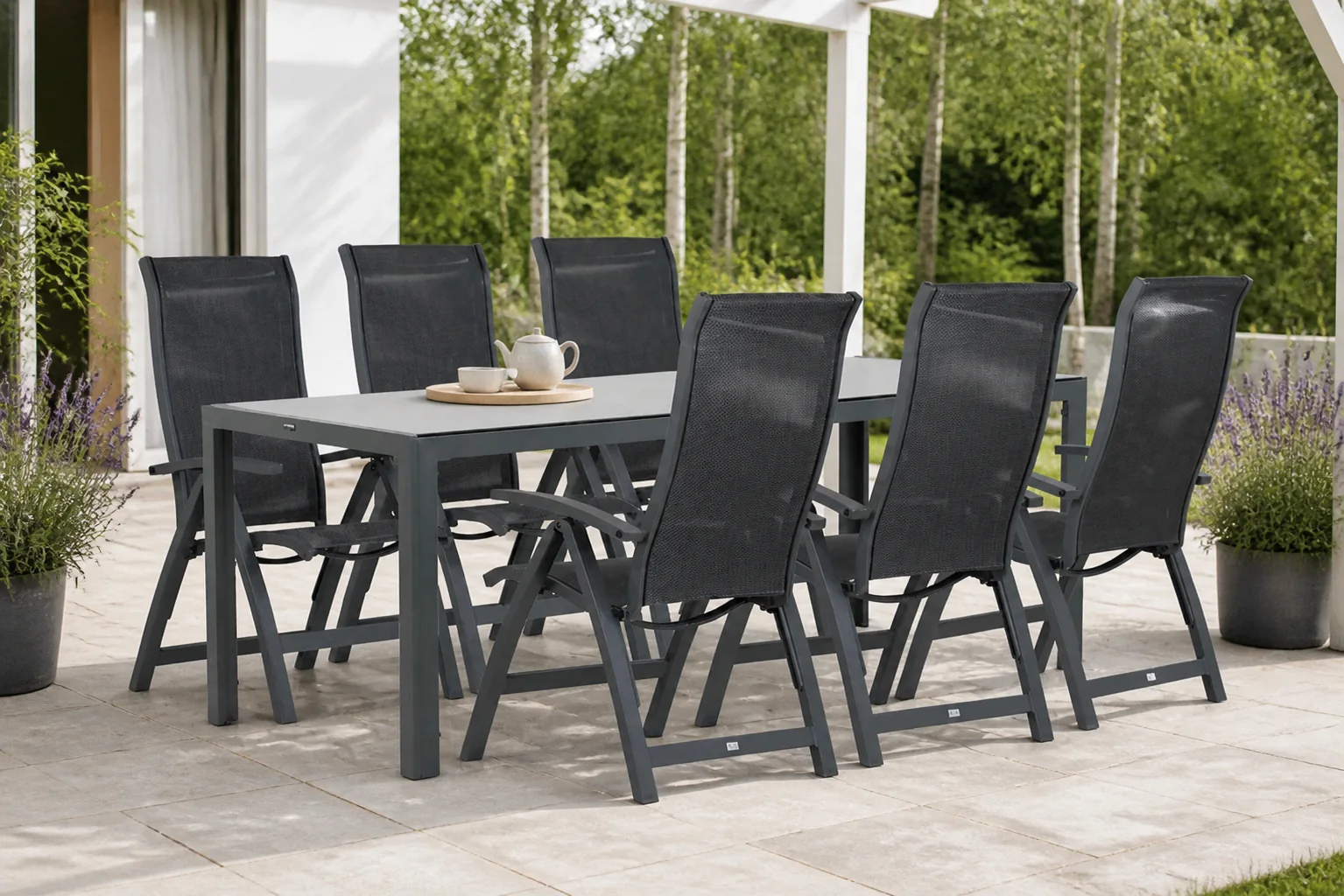Sfeerfoto van Presto Lucardo/Venustas 210 cm dining tuinset 7-delig – Grijs-antraciet