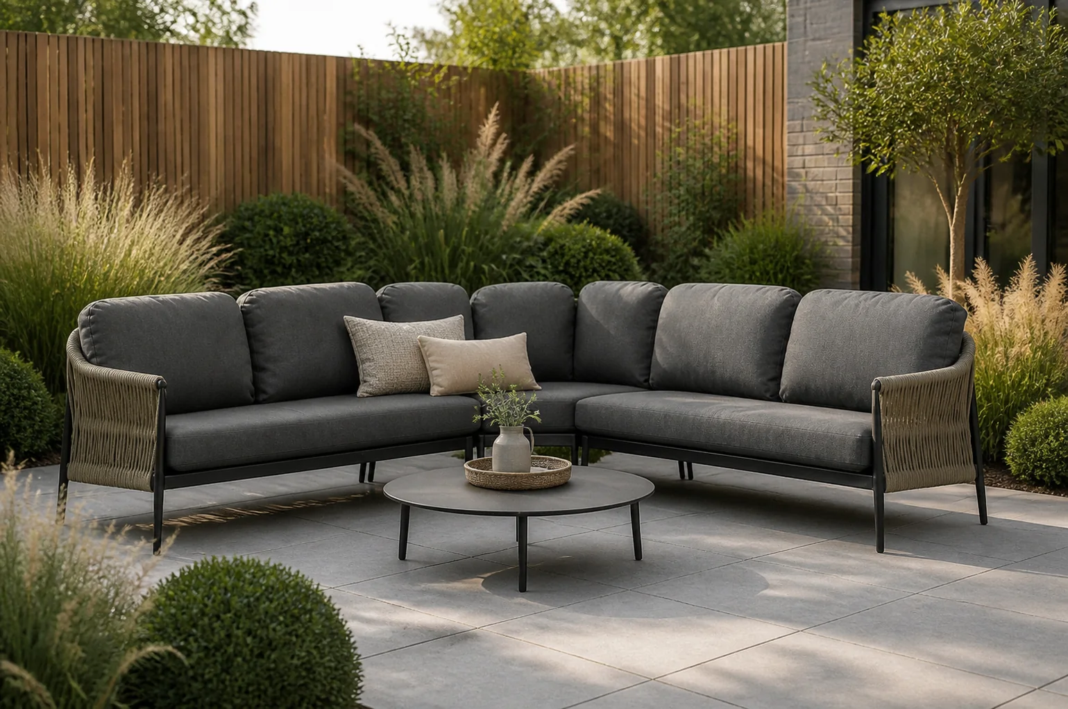 Sfeerfoto van Coco Romeo/Pacific 100 cm hoek loungeset 4-delig – Taupe-naturel-bruin