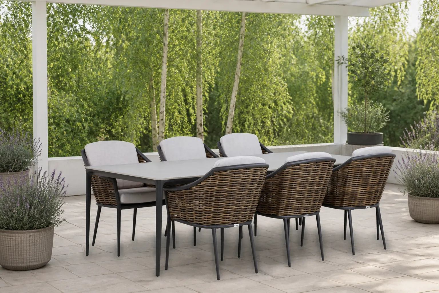 Sfeerfoto van Coco Olivine/Gianna 240 cm dining tuinset 7-delig – Grijs-antraciet