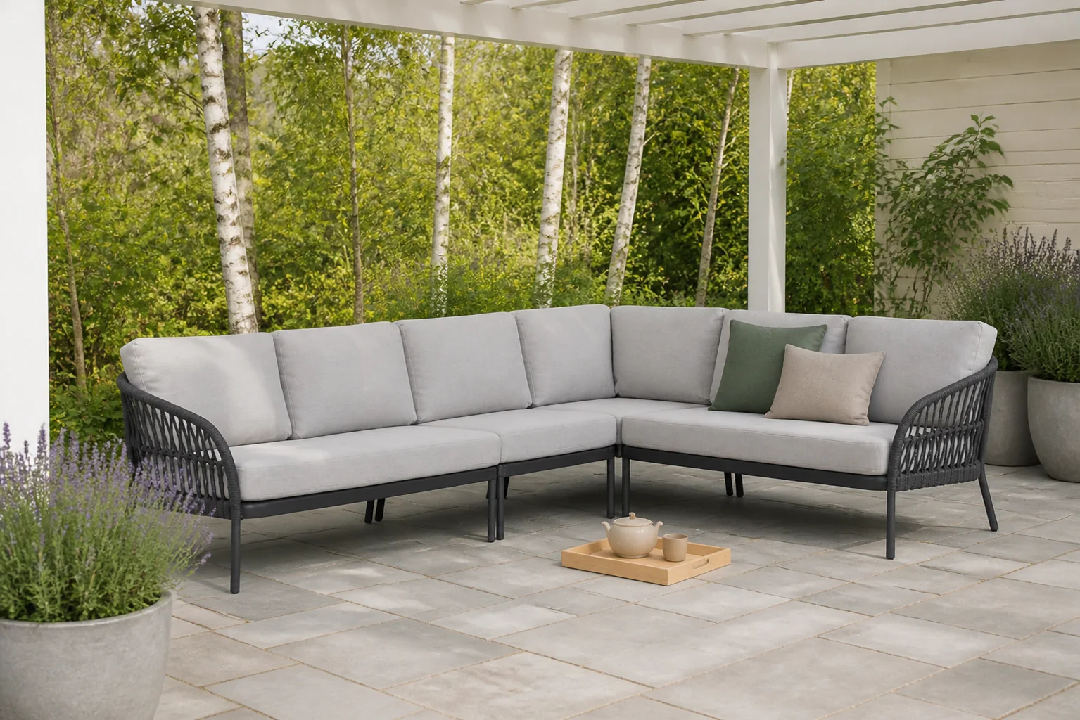 Sfeerfoto van Coco Puerto hoek loungeset 4-delig – Grijs-antraciet