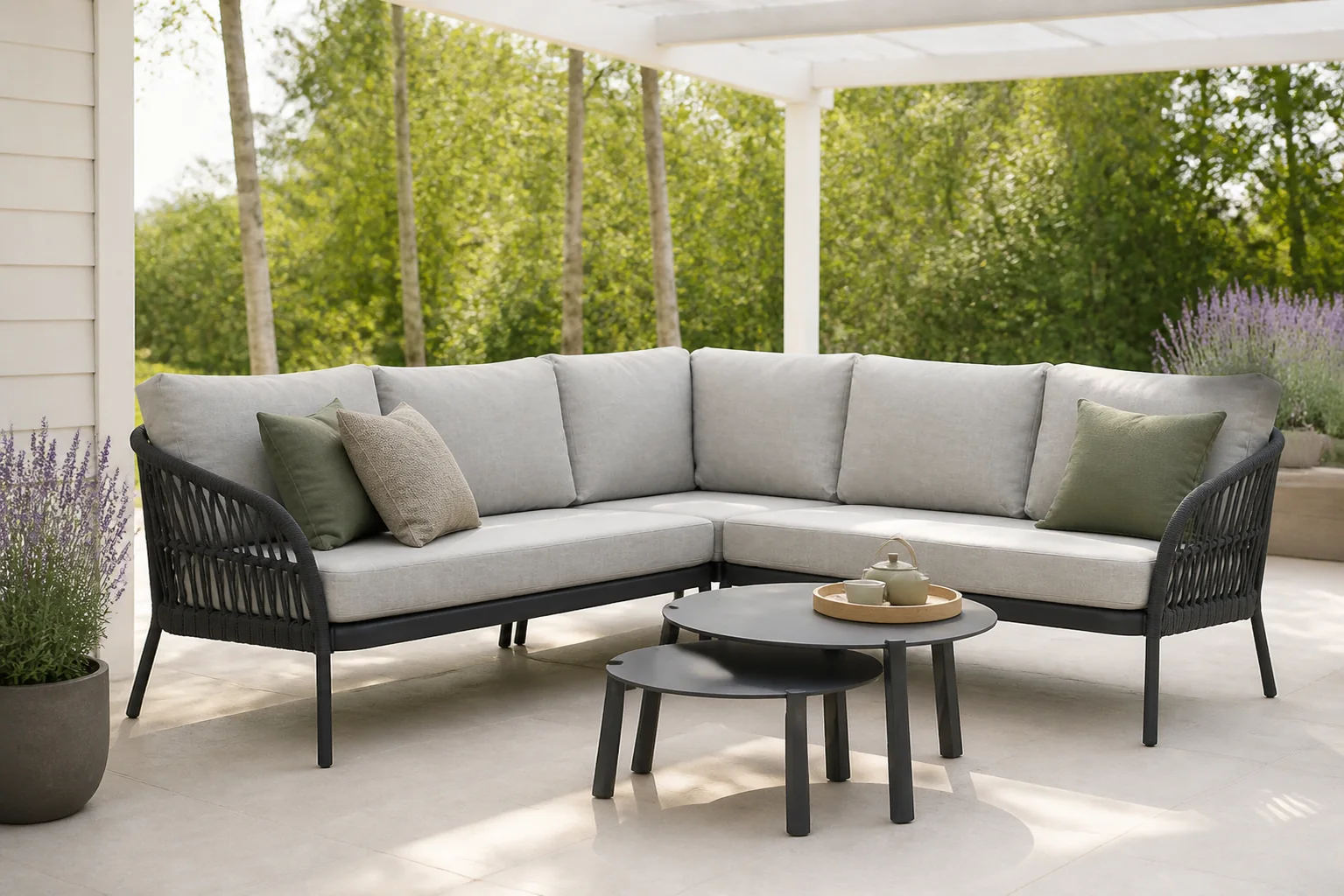 Sfeerfoto van Coco Puerto/Rimini 60/75 cm hoek loungeset 5-delig – Grijs-antraciet