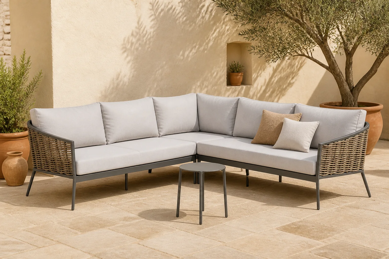 Sfeerfoto van Coco Ewa/Pacific 45 cm hoek loungeset 4-delig – Taupe-naturel-bruin