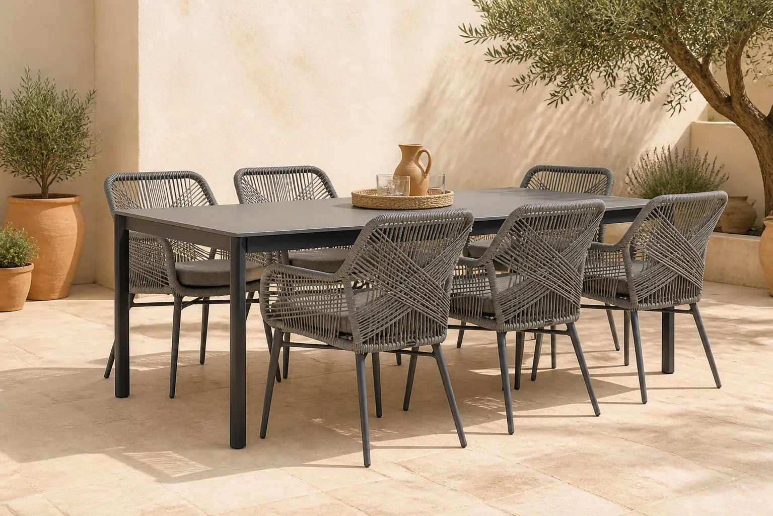 Sfeerfoto van Lifestyle Garden Furniture Advance/Como 220 cm dining tuinset 7-delig – Grijs-antraciet