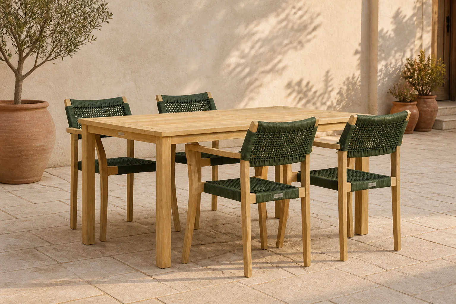 Sfeerfoto van Lifestyle Garden Furniture Dallas/Weston 160 cm dining tuinset 5-delig – Groen