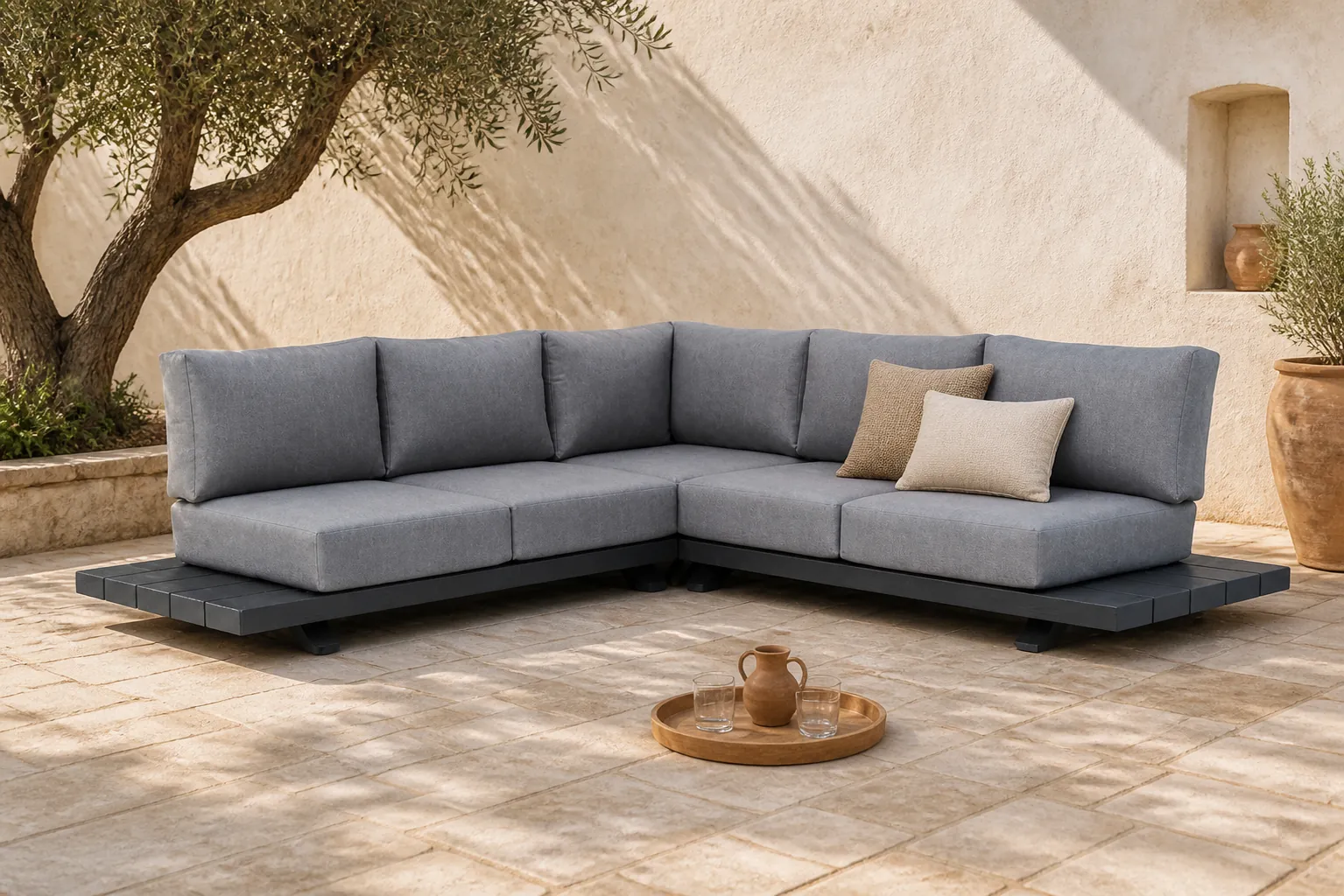 Sfeerfoto van Santika Furniture Attico hoek loungeset 3-delig – Grijs-antraciet