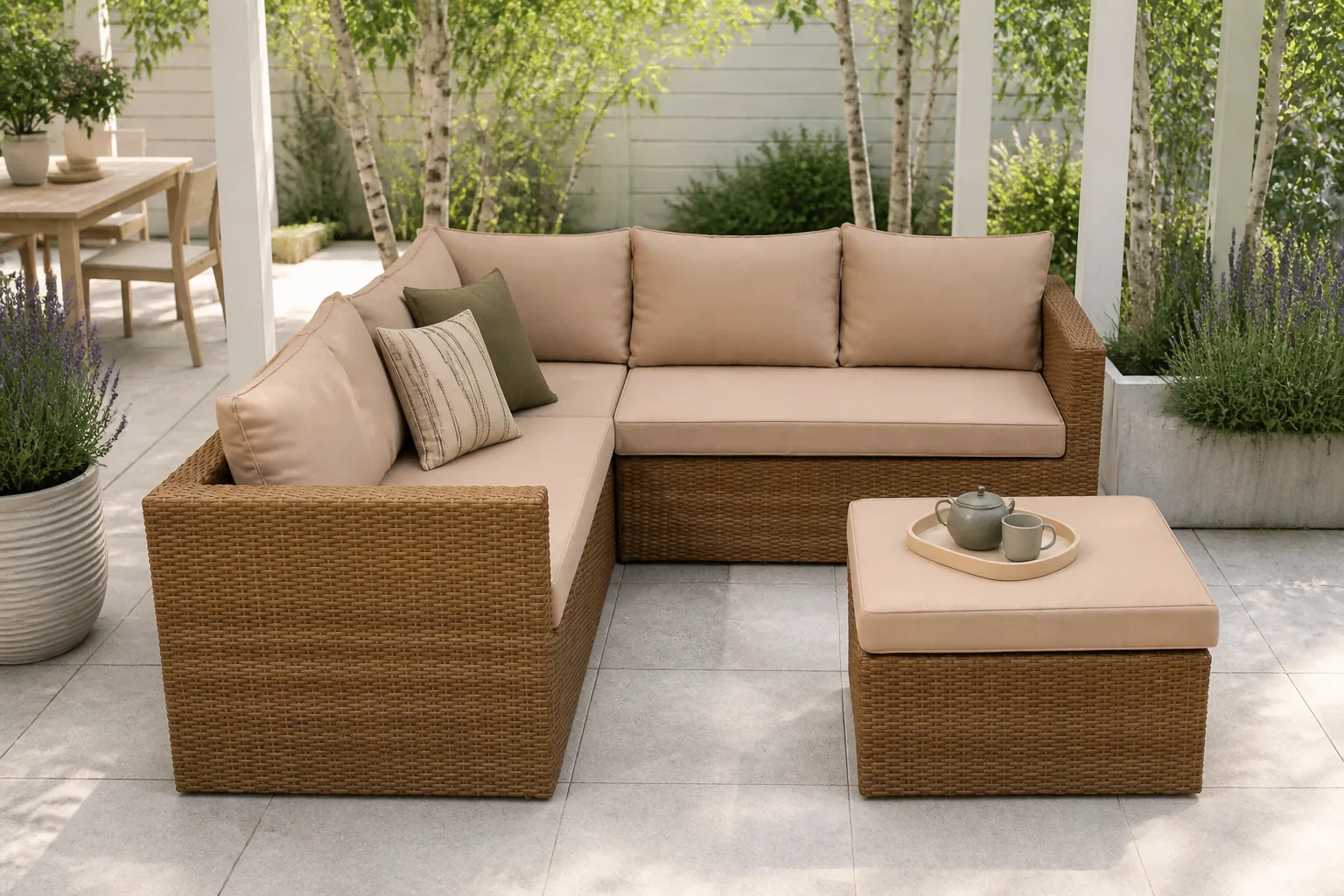 Sfeerfoto van Eurofleur aanbieding Gibson Loungeset Beige Vlechtwerk