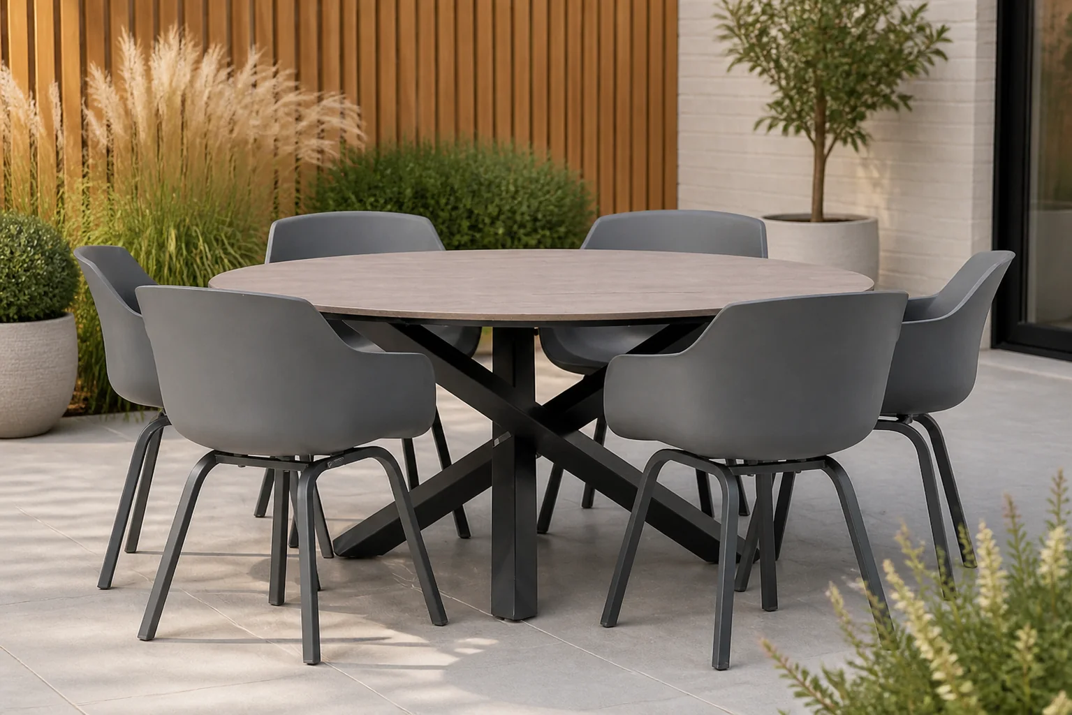 Sfeerfoto van Lifestyle Garden Furniture Salina/Ancona 150 cm dining tuinset 7-delig – Grijs-antraciet