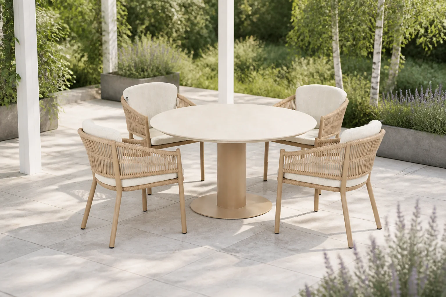 Sfeerfoto van Hartman Altea/Girona 120 cm dining tuinset 5-delig – Taupe-naturel-bruin