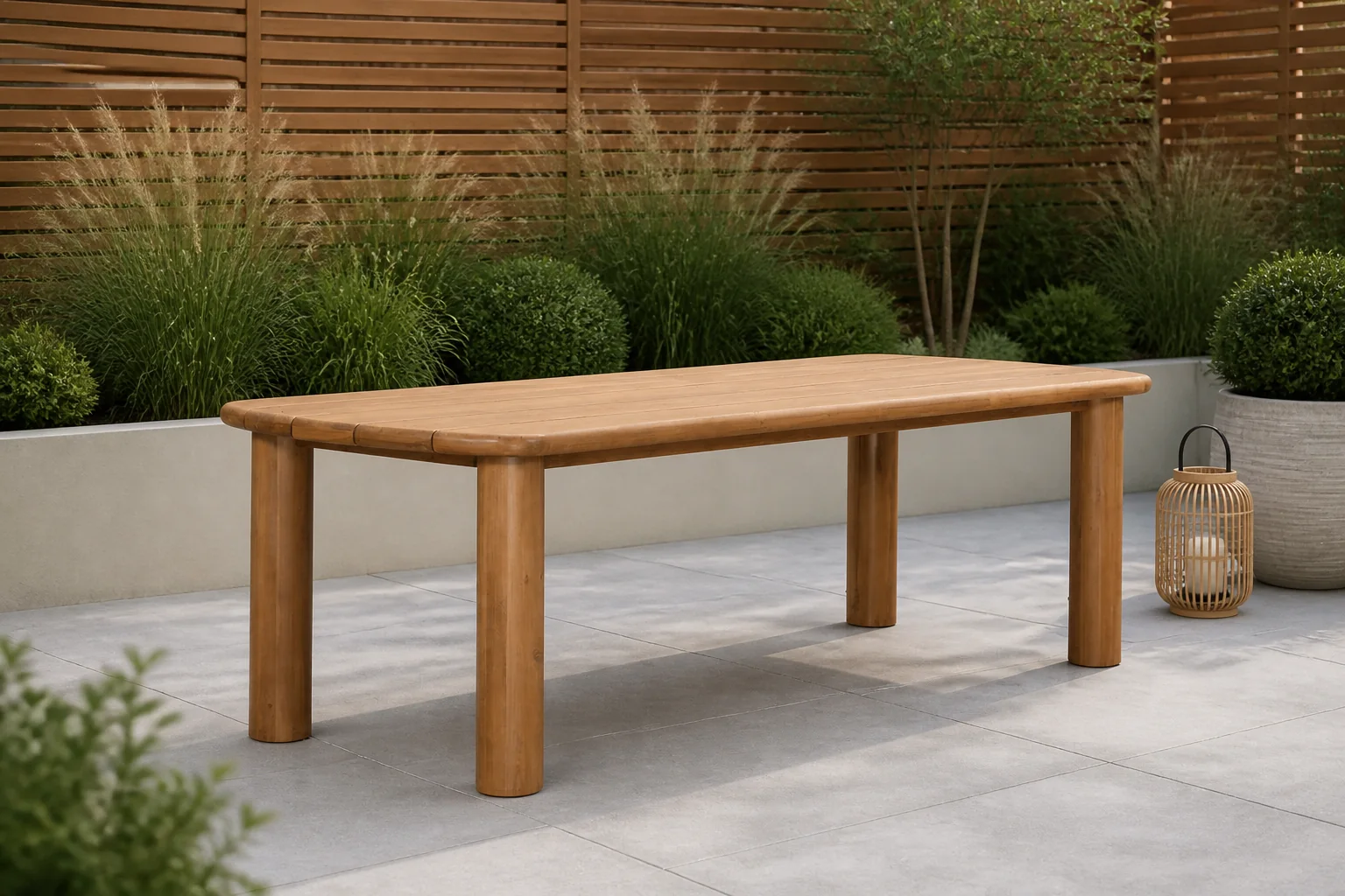 Sfeerfoto van BUITEN living Laredo dining tuintafel 6 personen | hardhout | teaklook | 255cm – Light Teak