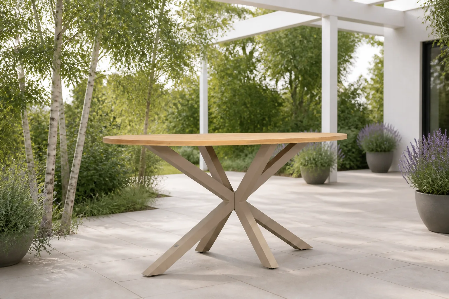 Sfeerfoto van LUX outdoor living Cleve dining bartafel 6 personen | teakhout + aluminium | Natural Teak/beige | 240cm ovaal