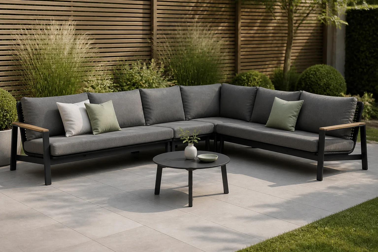 Sfeerfoto van Coco Ralph/Rimini 75 cm hoek loungeset 5-delig – Grijs-antraciet