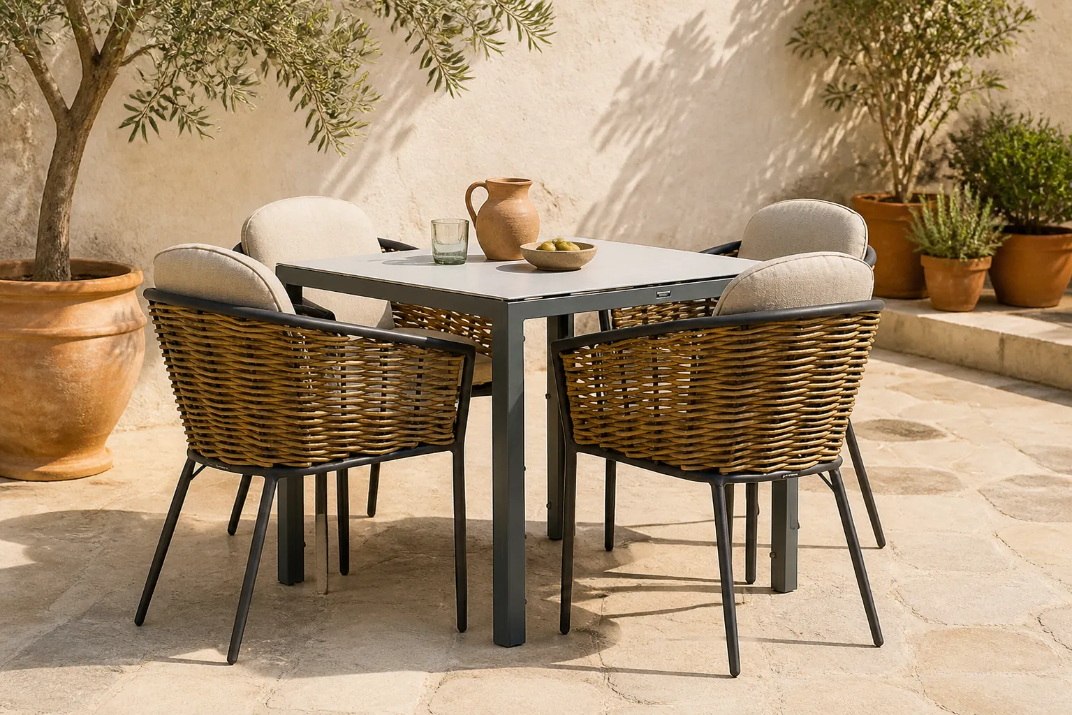 Sfeerfoto van Lifestyle Garden Furniture Nice/Venustas 85 cm dining tuinset 5-delig – Grijs-antraciet