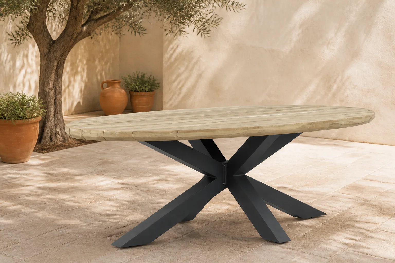 Sfeerfoto van Santika Furniture Diogo dining tuintafel 240 x 120 cm – Old teak greywash