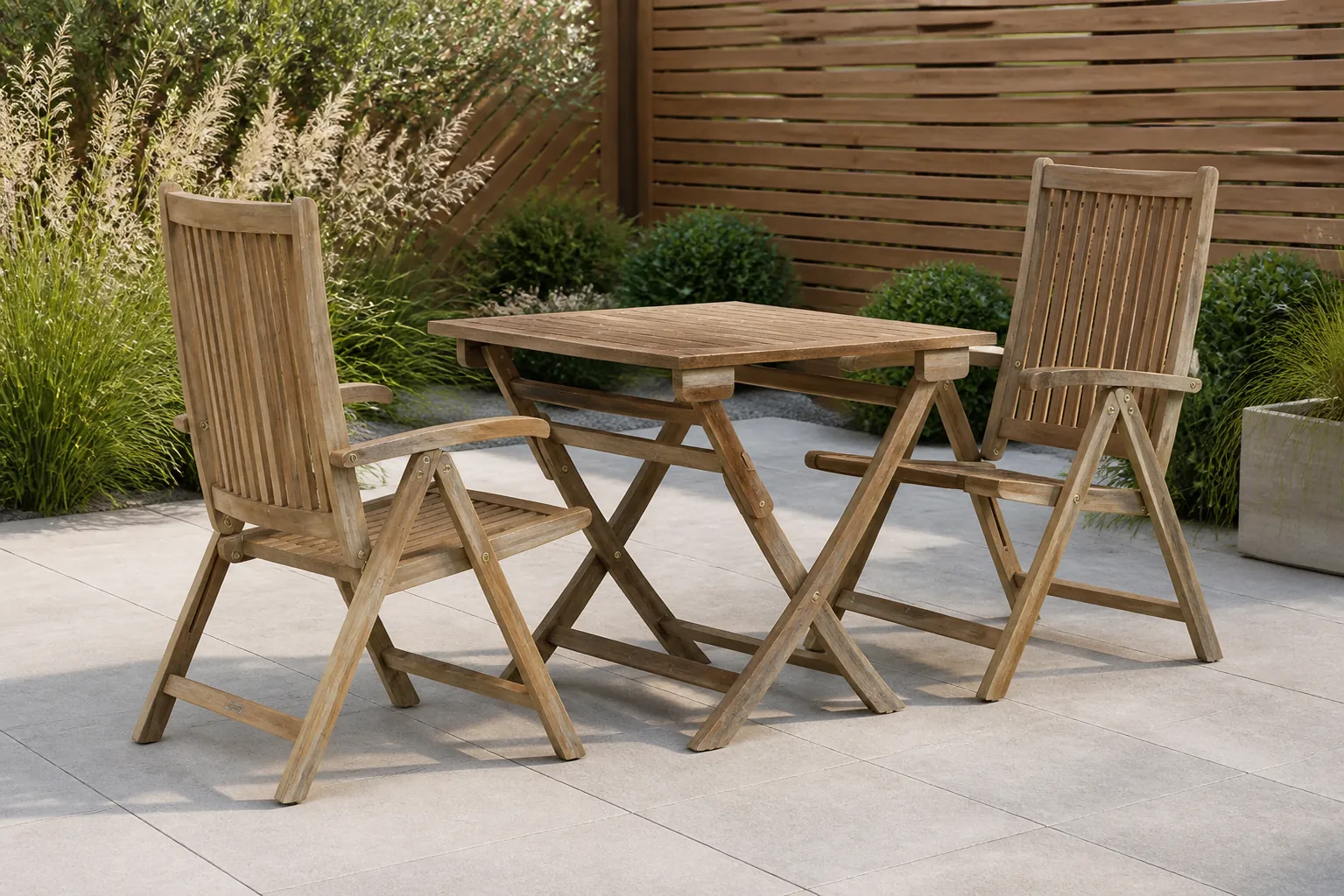 Sfeerfoto van Garden Collections Canterbury/Derby 80 cm dining tuinset 3-delig inklapbaar – Taupe-naturel-bruin