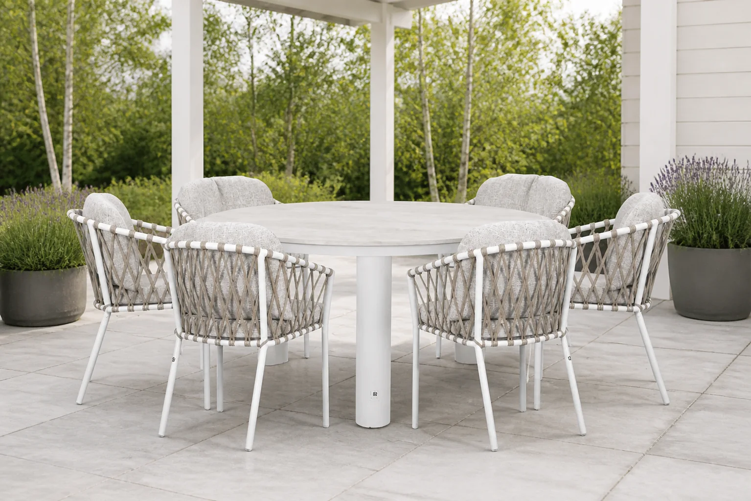 Sfeerfoto van Lifestyle Garden Furniture Morano/Arancia 150 cm dining tuinset 7-delig – Wit