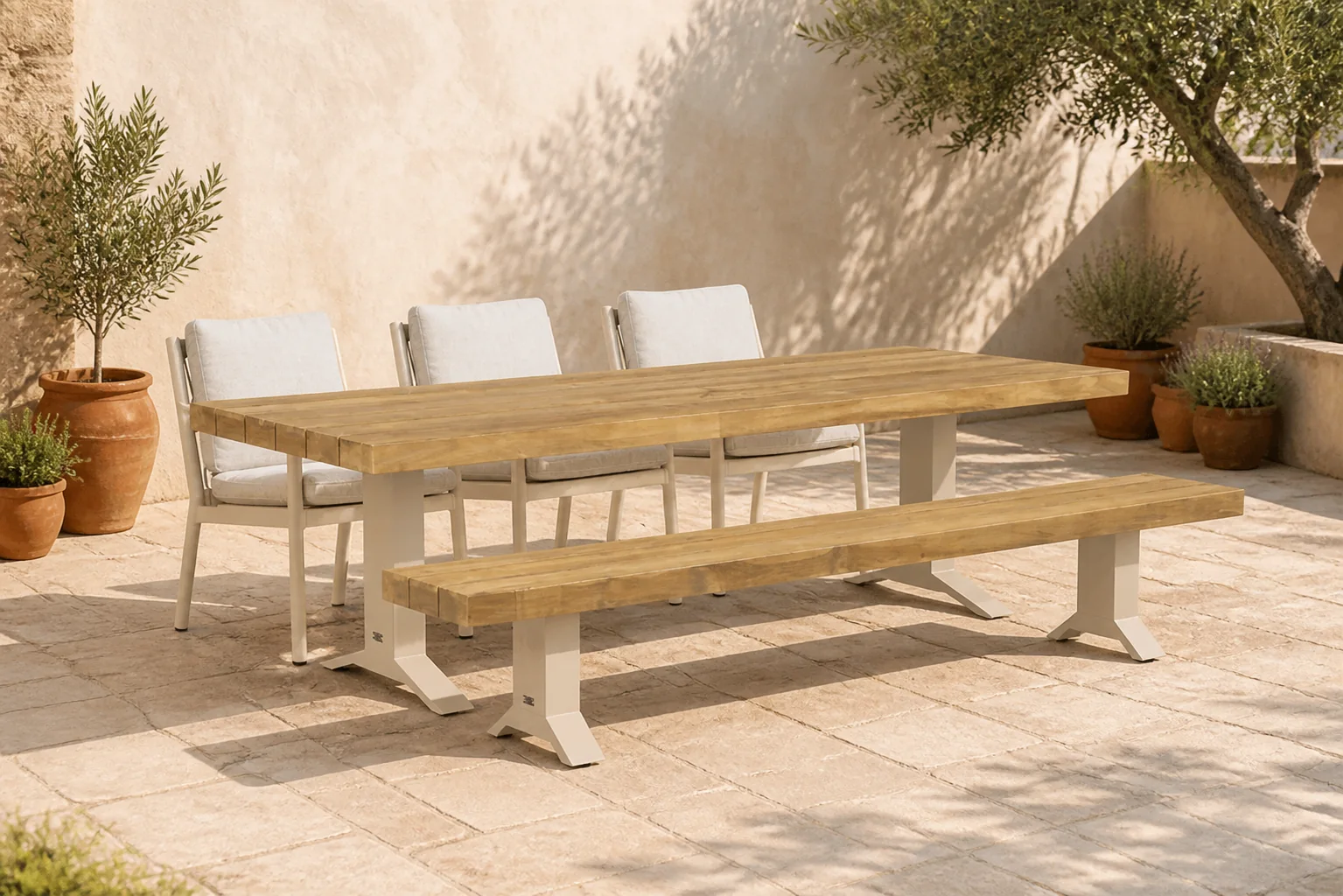 Sfeerfoto van Coco Sevilla/Superior 260 cm dining tuinset 5-delig – Taupe-naturel-bruin