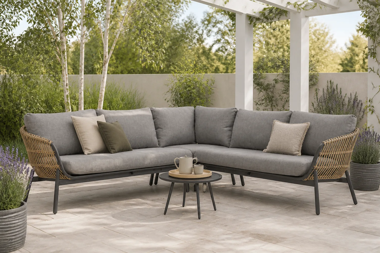 Sfeerfoto van Coco Nathan/Enchante 60 cm hoek loungeset 4-delig – Taupe-naturel-bruin