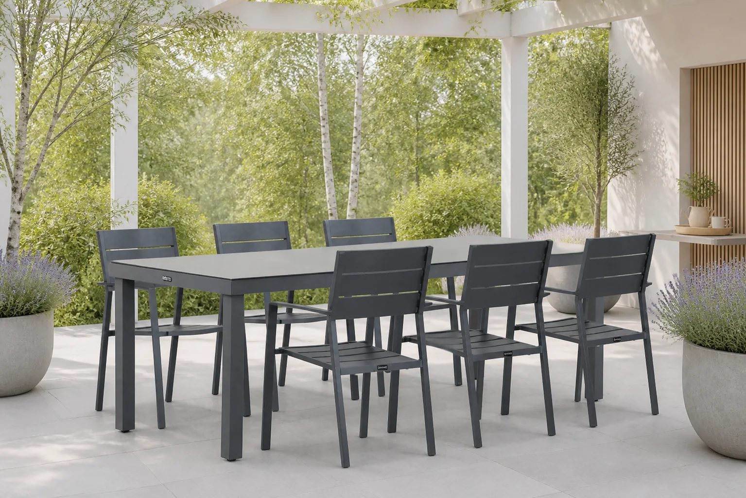 Sfeerfoto van Lifestyle Garden Furniture Stella/Porto 220 cm dining tuinset 7-delig – Grijs-antraciet