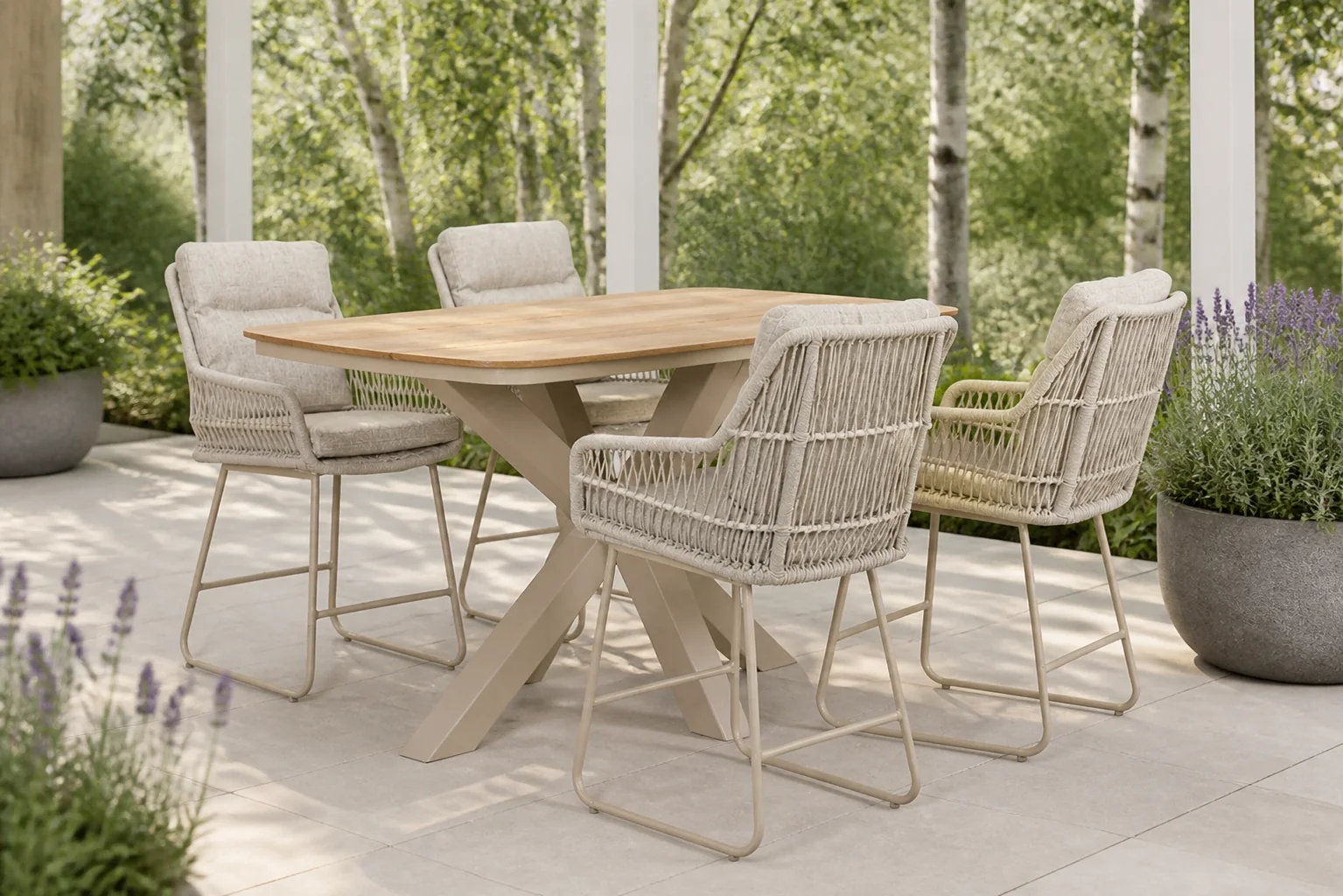Sfeerfoto van Lifestyle Garden Furniture Vicente/Noelle 180×100 cm barset 5-delig – Zand/Beige