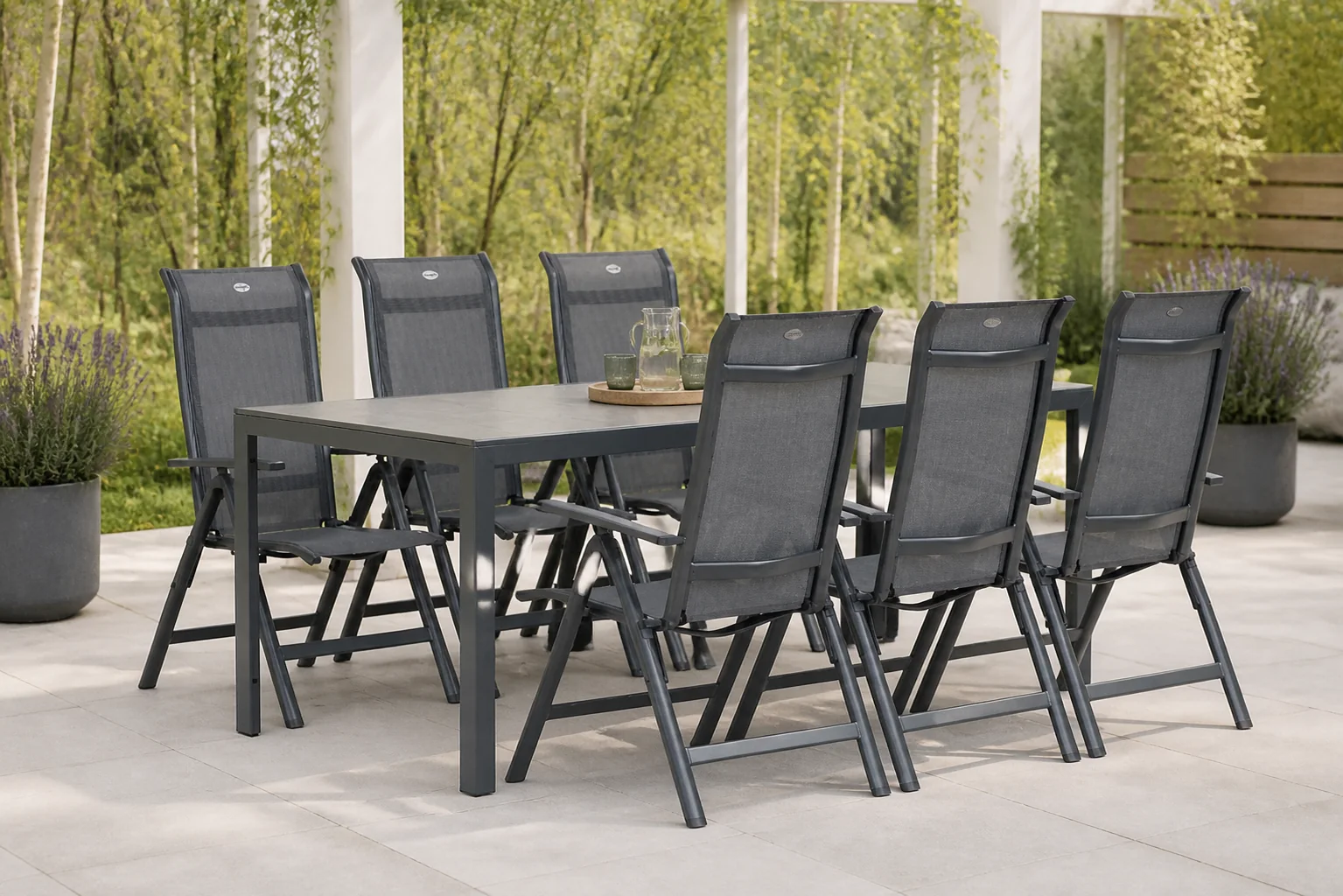 Sfeerfoto van Hartman Alice/Solare 200 cm dining tuinset 7-delig – Grijs-antraciet