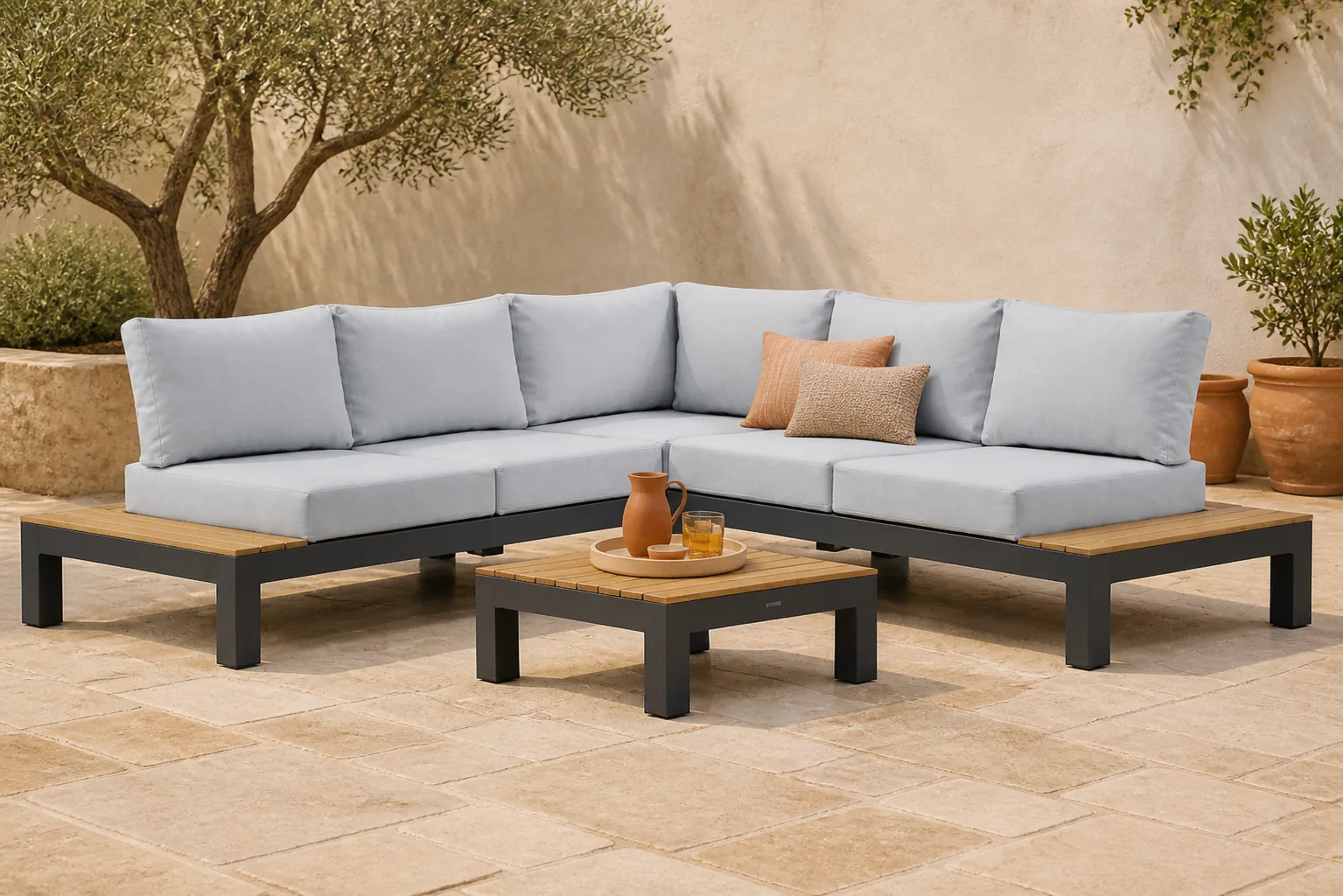 Sfeerfoto van Lifestyle Garden Furniture Vittoria hoek loungeset 4-delig – Grijs-antraciet