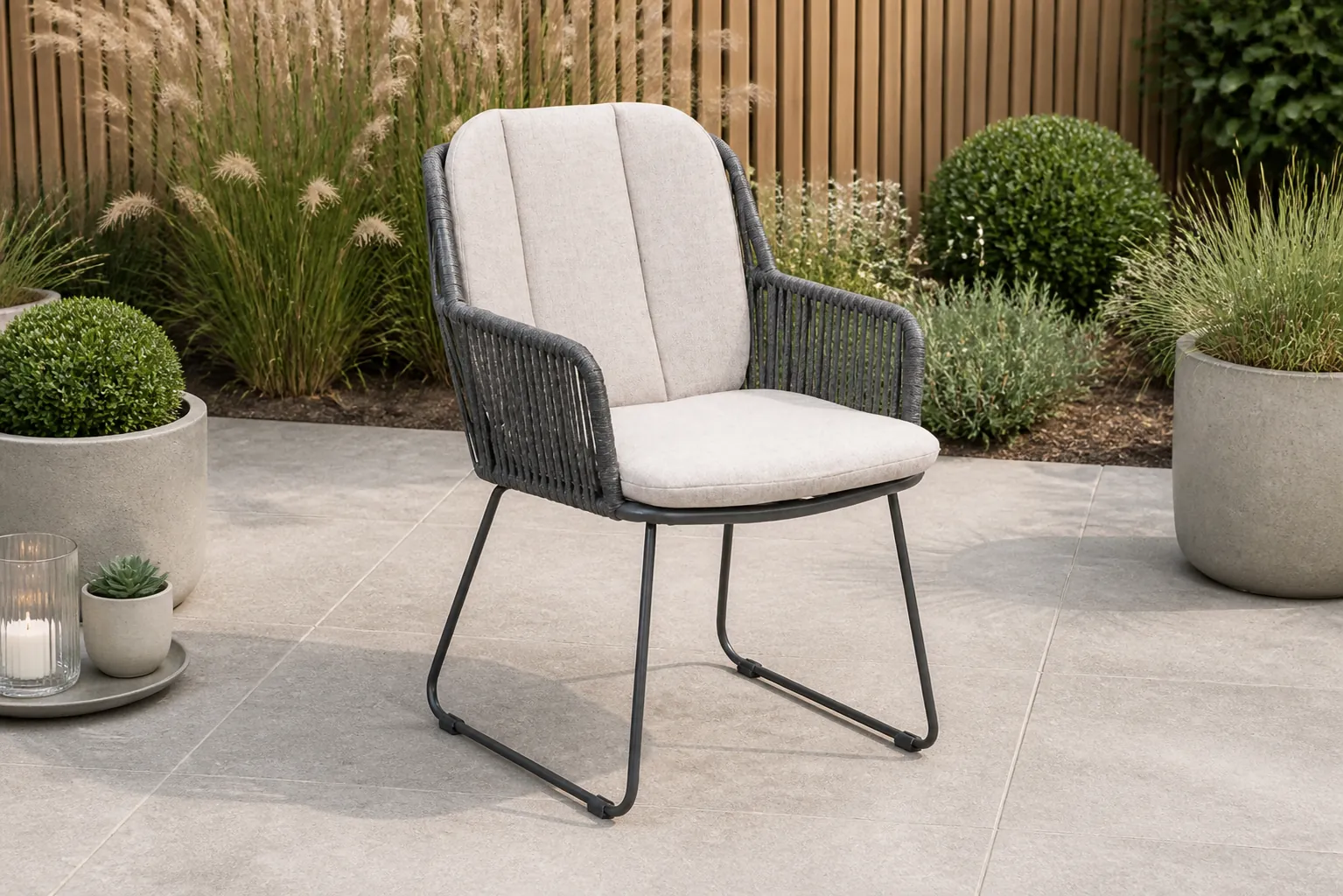 Sfeerfoto van Domani Furniture Trivento dining tuinstoel – Grijs-antraciet