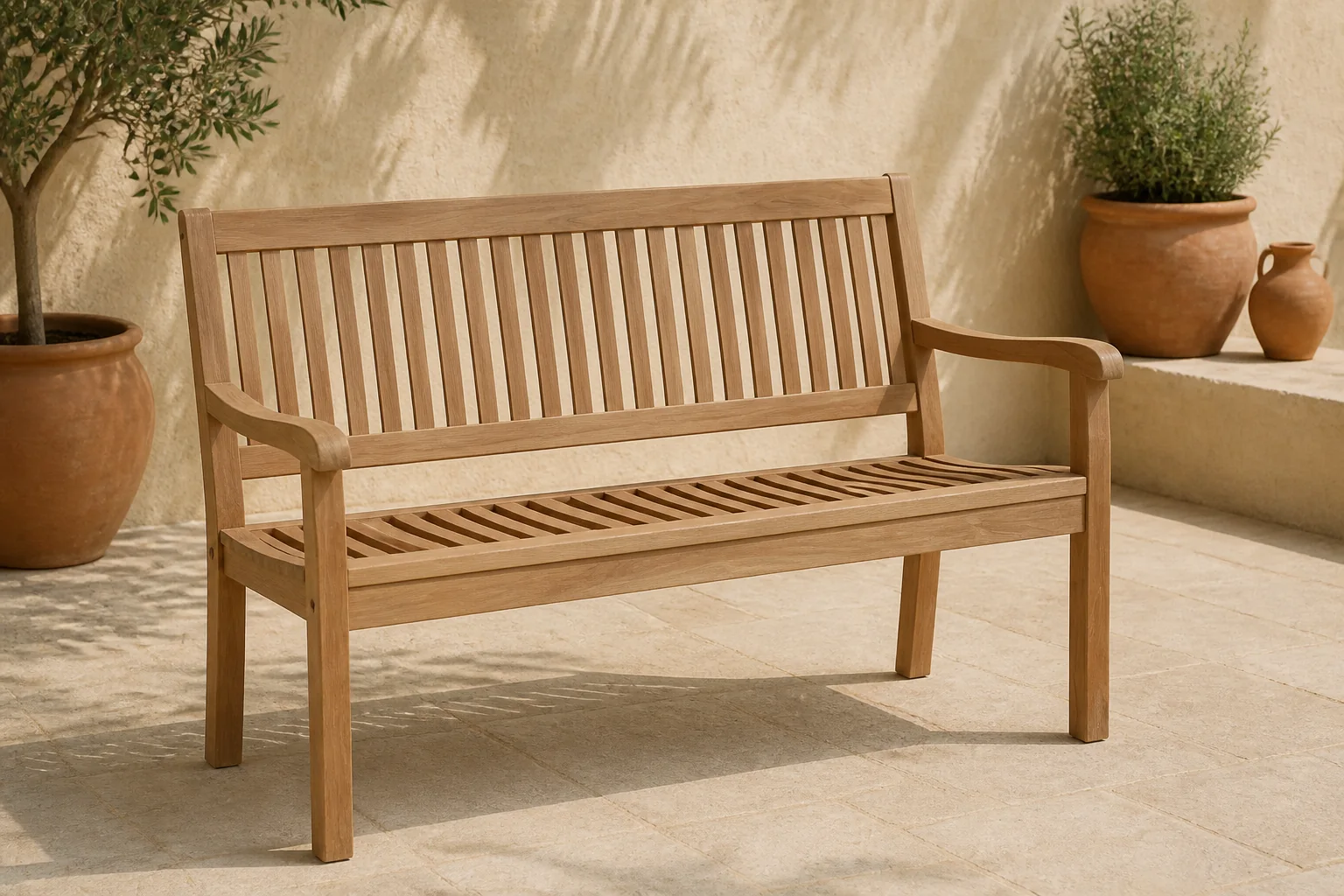 Sfeerfoto van BUITEN living Malmo 2-zits tuinbank | teakhout | Natural Teak | 120cm
