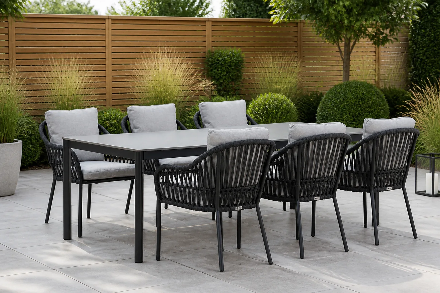 Sfeerfoto van Coco Puerto/Como 220 cm dining tuinset 7-delig – Grijs-antraciet