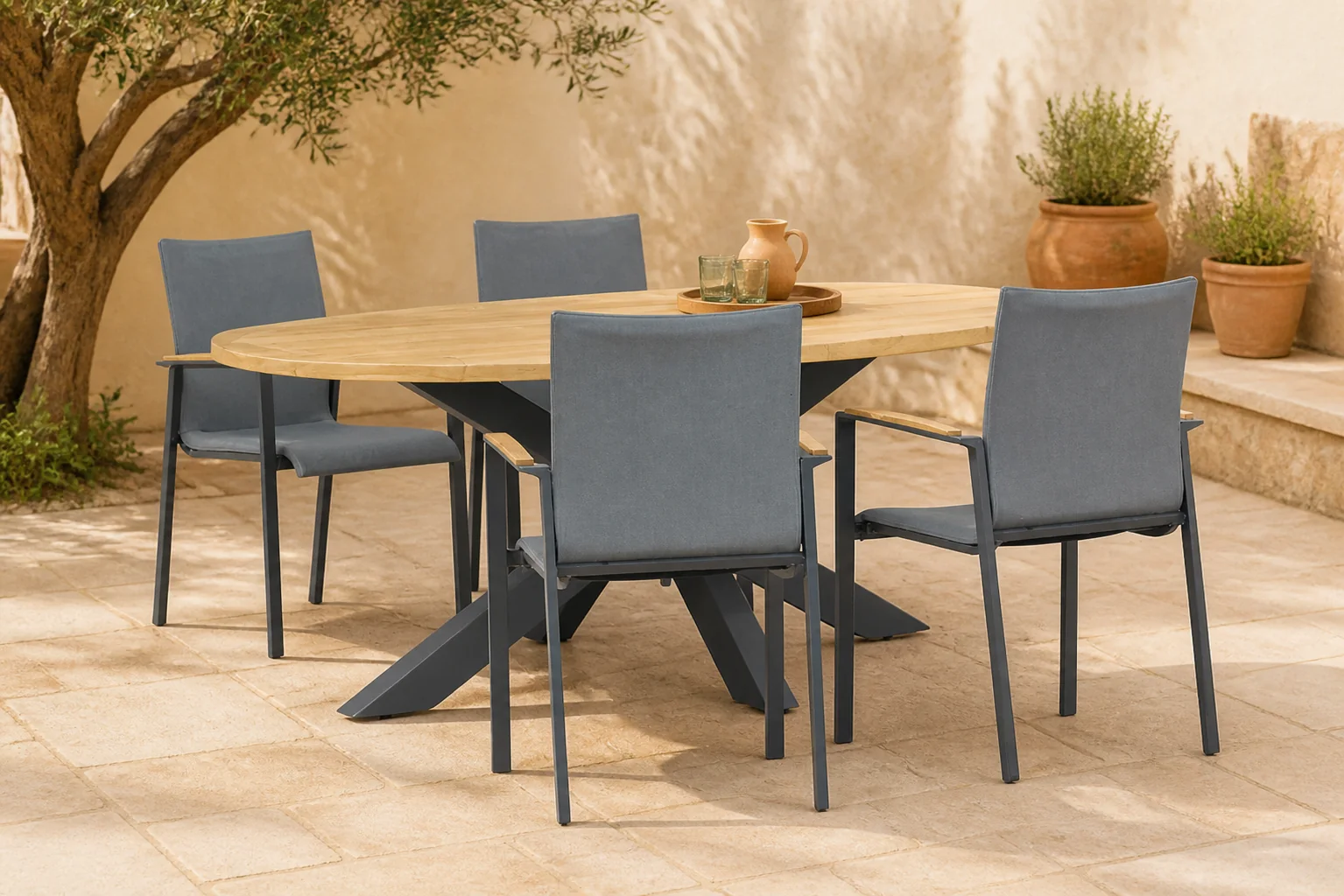 Sfeerfoto van Lifestyle Garden Furniture Brandon/Brookline 200 cm dining tuinset 5-delig – Grijs-antraciet