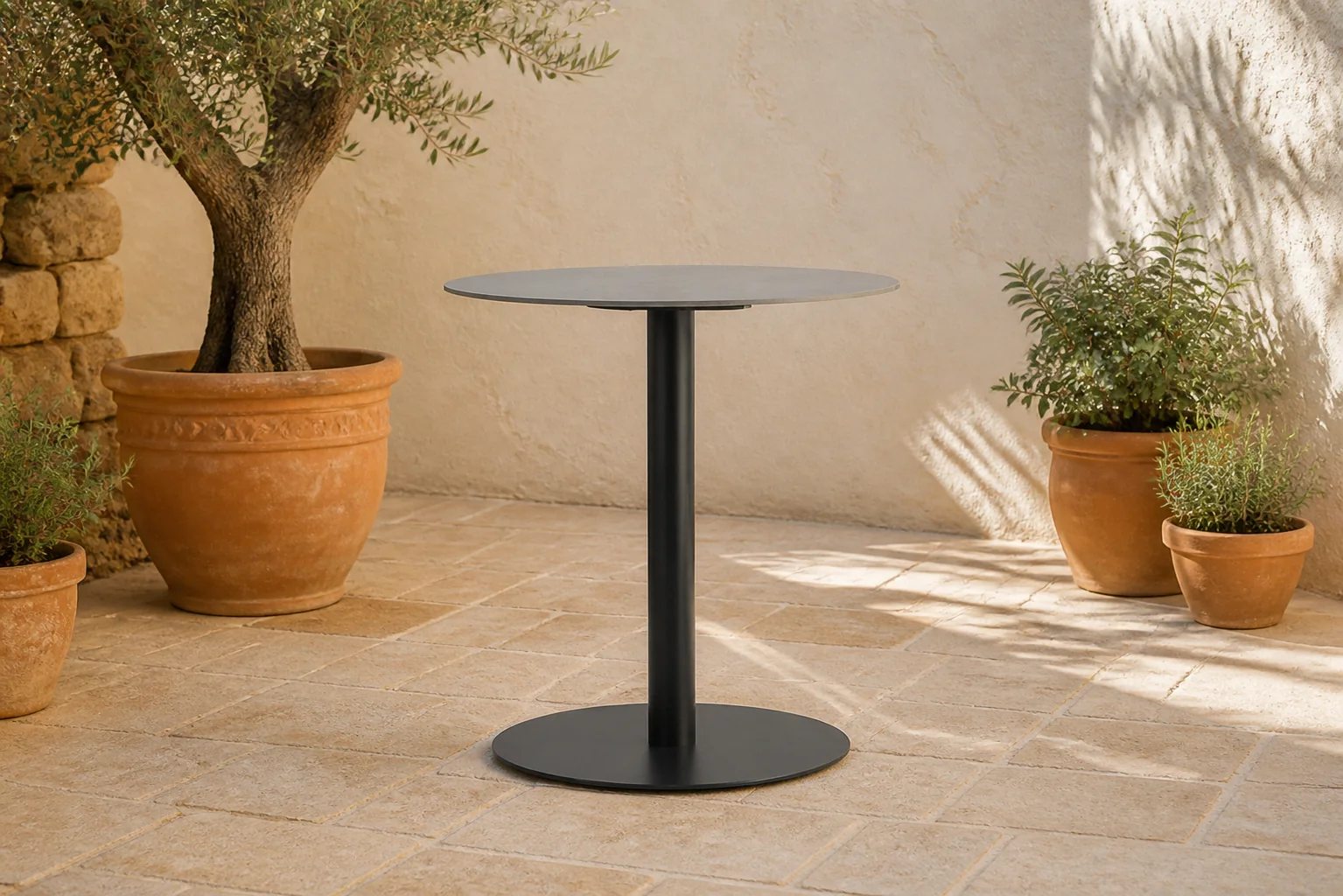 Sfeerfoto van Coco Como bistrotafel 70 cm – Grijs-antraciet